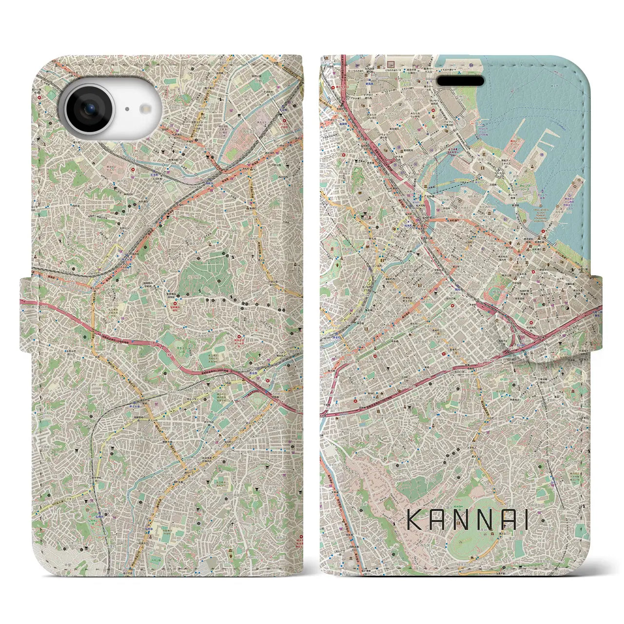 【関内(神奈川県)】地図柄iPhoneケース(手帳タイプ)