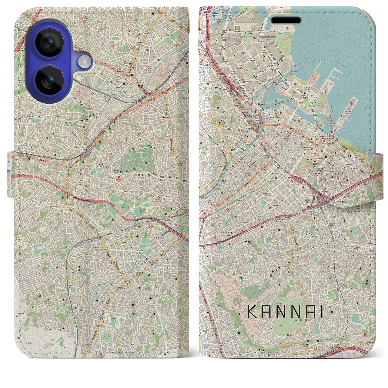 【関内(神奈川県)】地図柄iPhoneケース(手帳タイプ)ナチュラル・iPhone 16 Pro Max 用