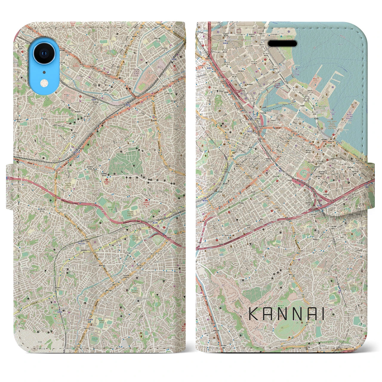 【関内(神奈川県)】地図柄iPhoneケース(手帳タイプ)ナチュラル・iPhone XR 用