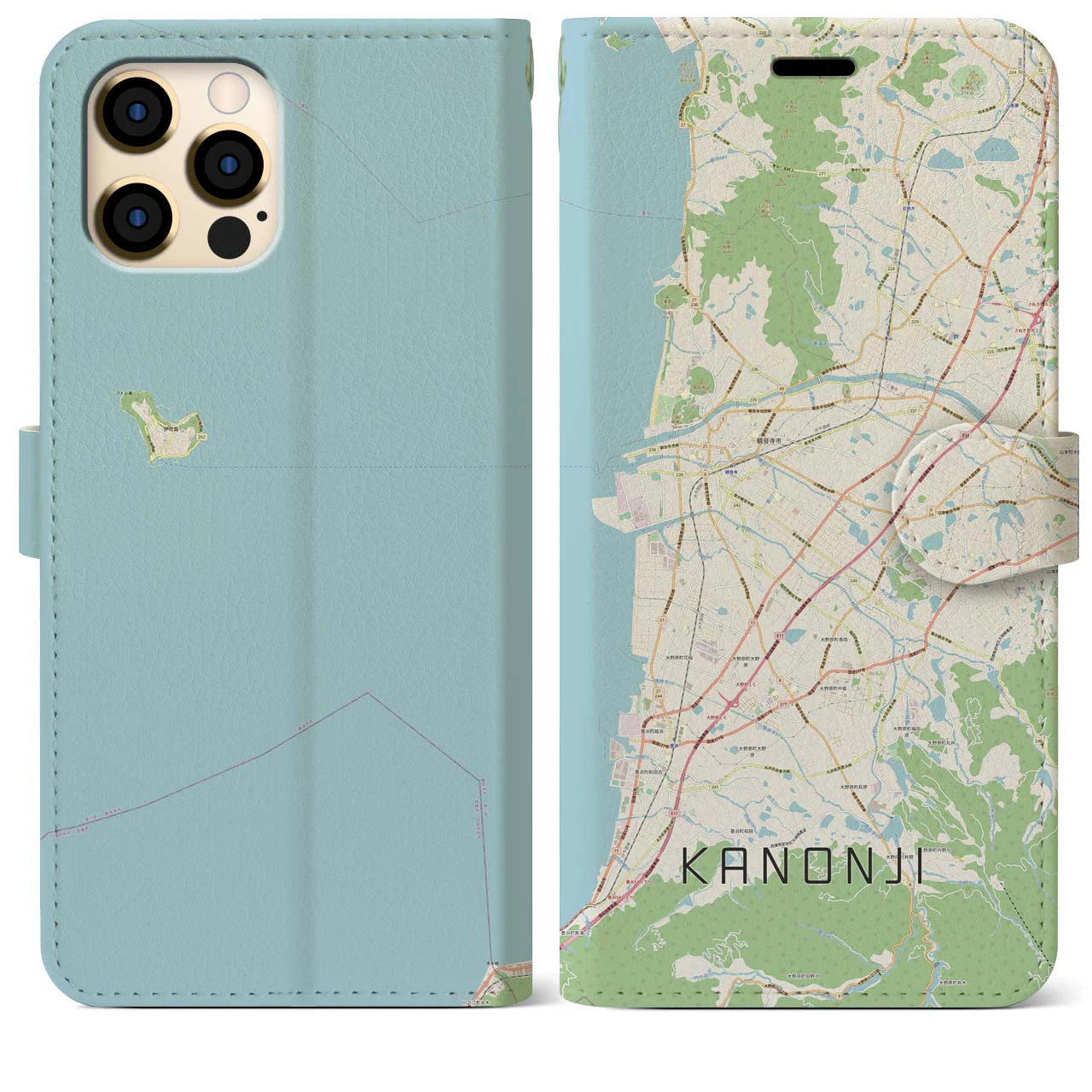 【観音寺(香川県)】地図柄iPhoneケース(手帳タイプ)ナチュラル・iPhone 12 Pro Max 用