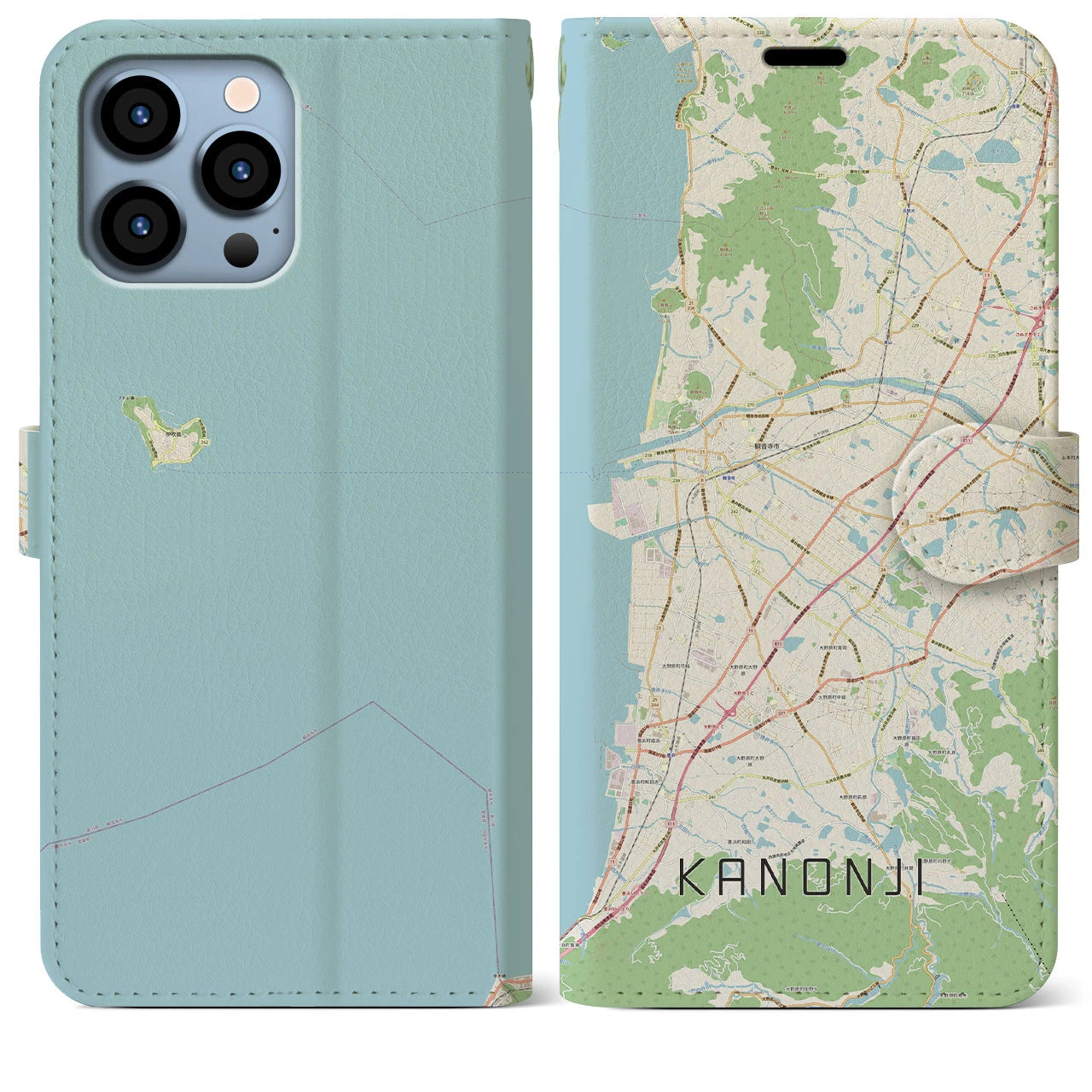 【観音寺(香川県)】地図柄iPhoneケース(手帳タイプ)ナチュラル・iPhone 13 Pro Max 用