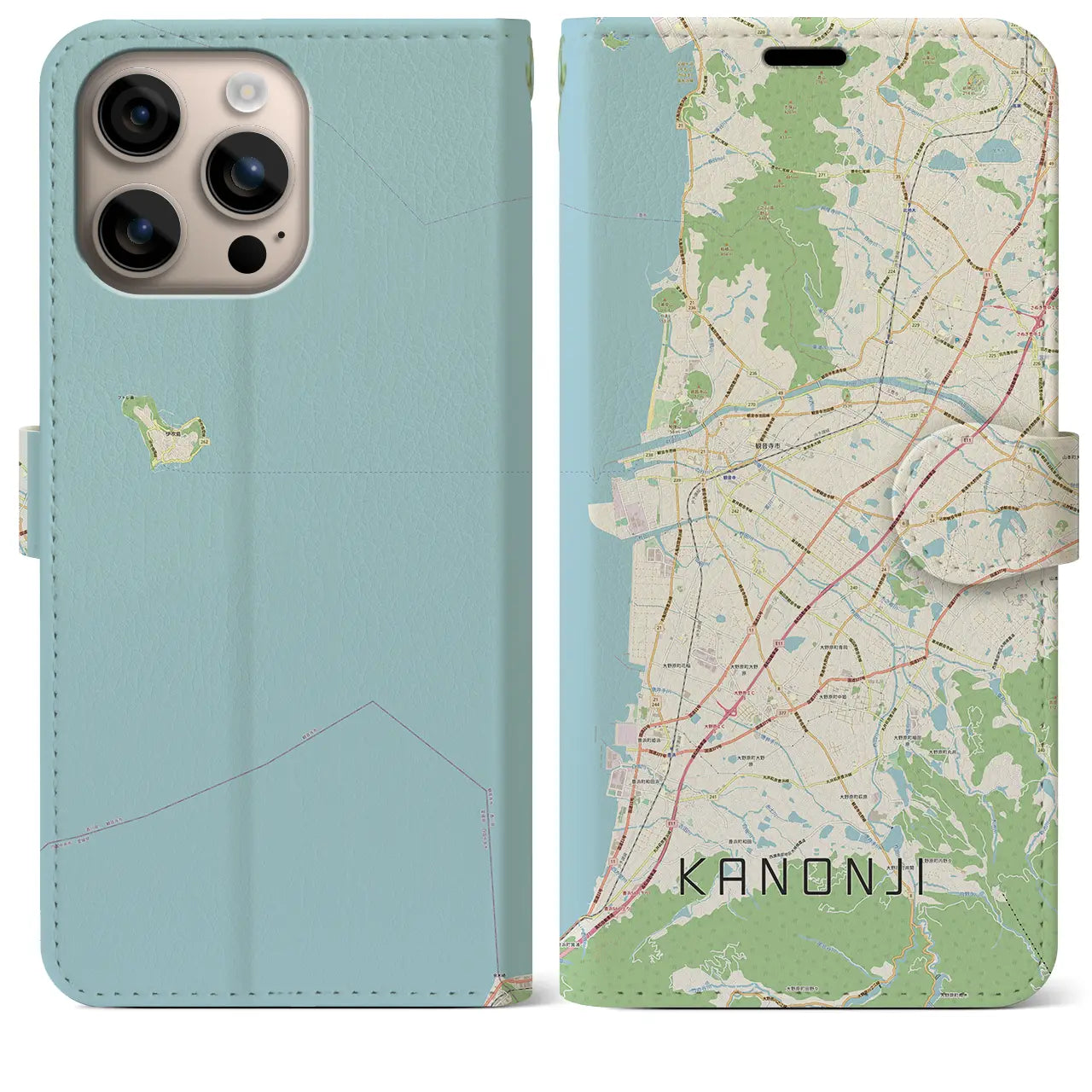 【観音寺(香川県)】地図柄iPhoneケース(手帳タイプ)ナチュラル・iPhone 16 Plus 用