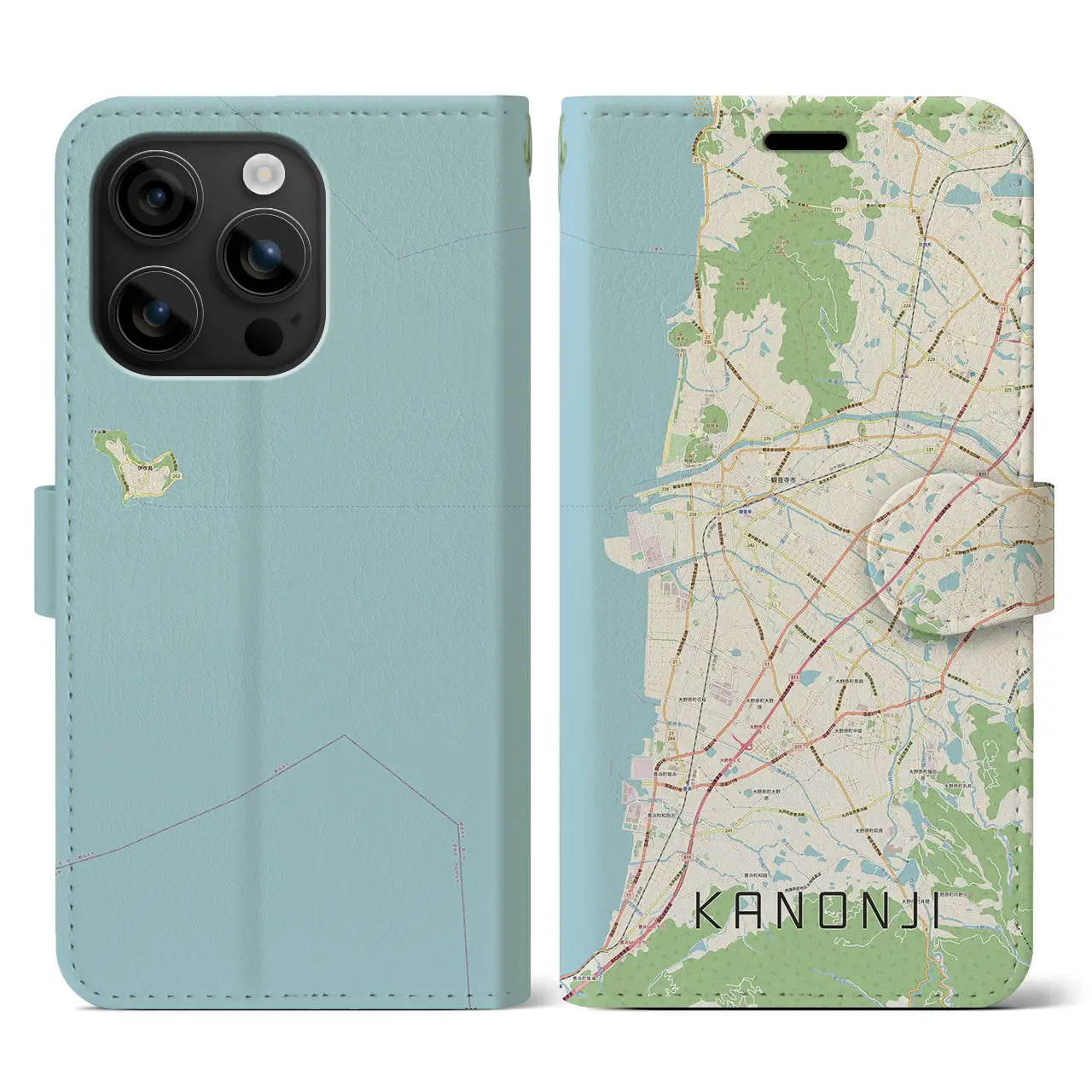 【観音寺(香川県)】地図柄iPhoneケース(手帳タイプ)ナチュラル・iPhone 16 用
