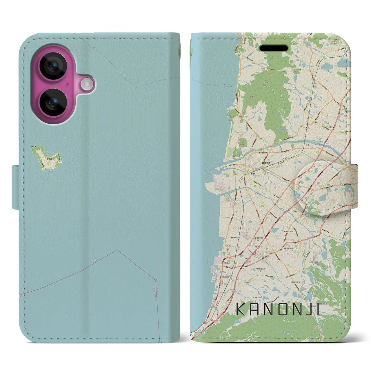 【観音寺(香川県)】地図柄iPhoneケース(手帳タイプ)ナチュラル・iPhone 16 Pro 用