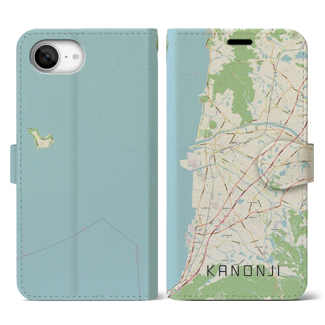【観音寺(香川県)】地図柄iPhoneケース(手帳タイプ)