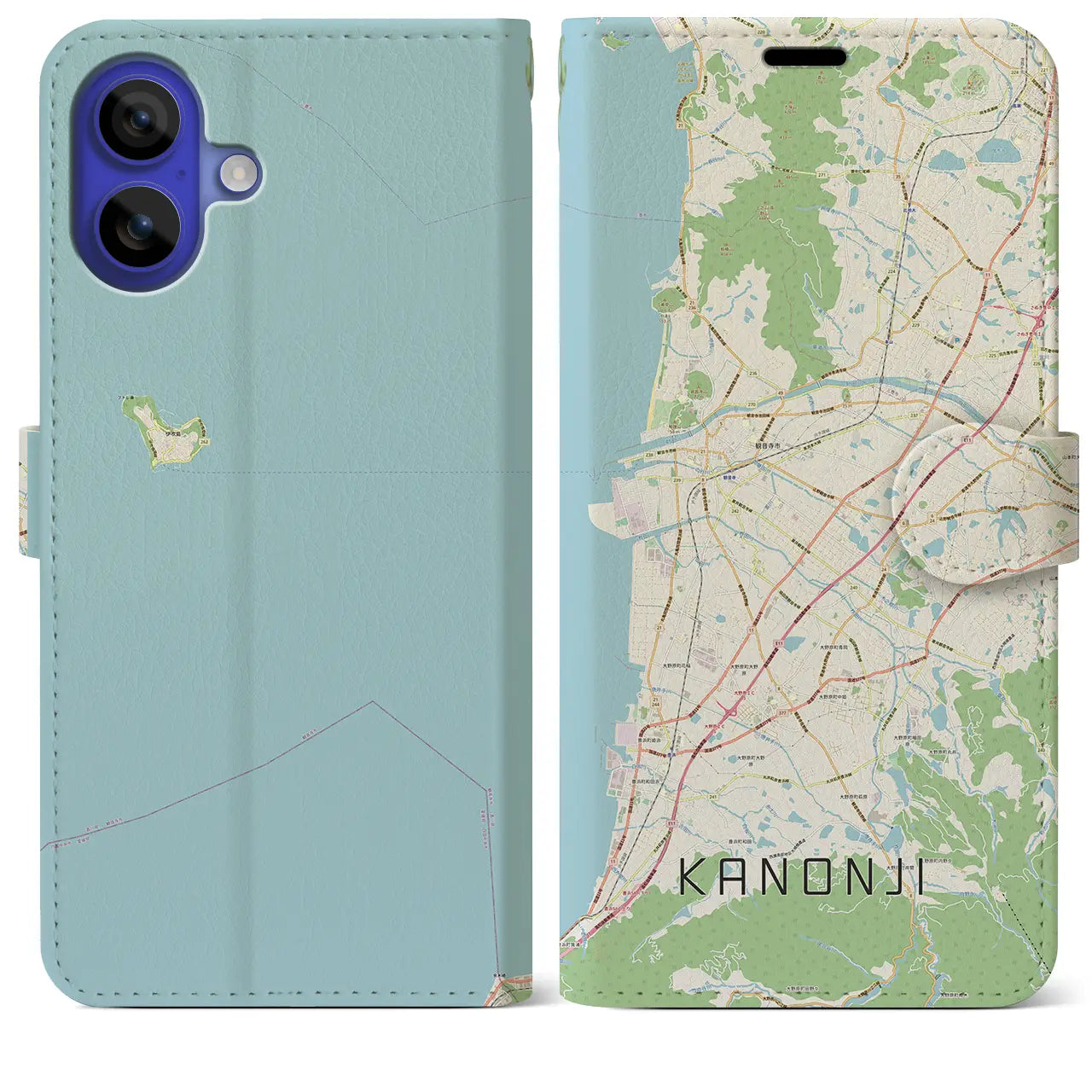 【観音寺(香川県)】地図柄iPhoneケース(手帳タイプ)ナチュラル・iPhone 16 Pro Max 用