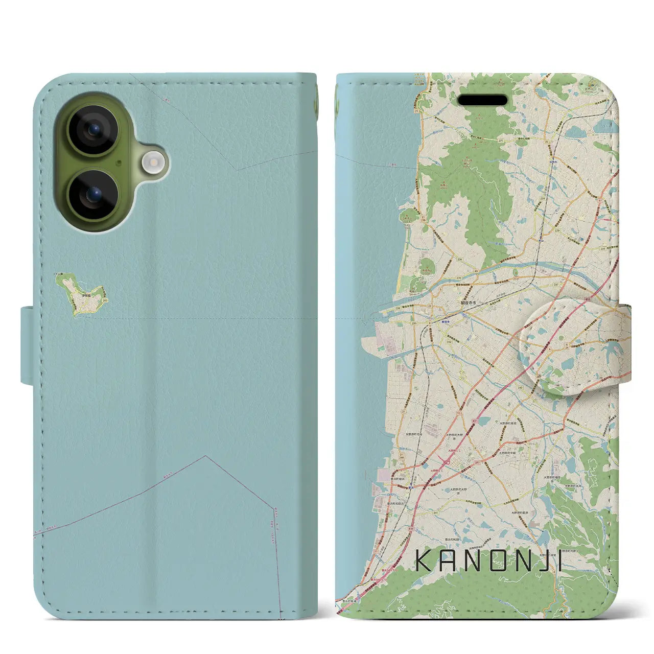 【観音寺(香川県)】地図柄iPhoneケース(手帳タイプ)モノトーン・iPhone 17 Pro Max 用
