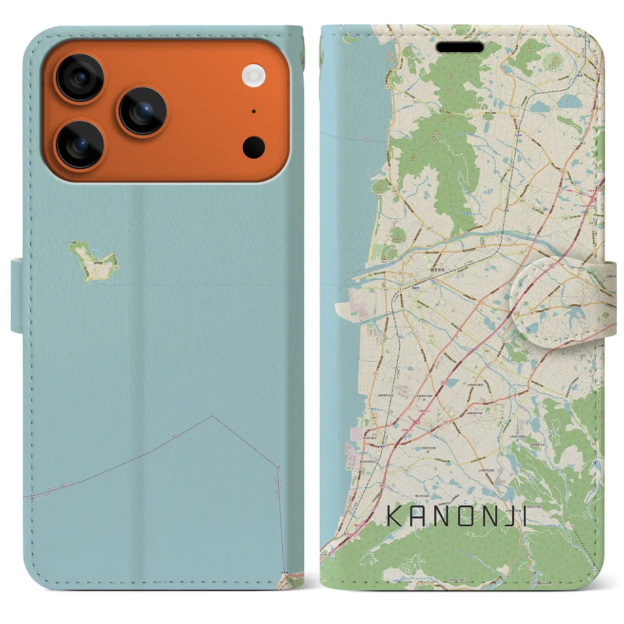 【観音寺(香川県)】地図柄iPhoneケース(手帳タイプ)