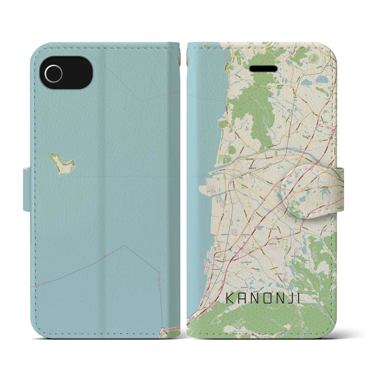 【観音寺(香川県)】地図柄iPhoneケース(手帳タイプ)ナチュラル・iPhone SE(第3 / 第2世代) / 8 / 7 / 6s / 6 用