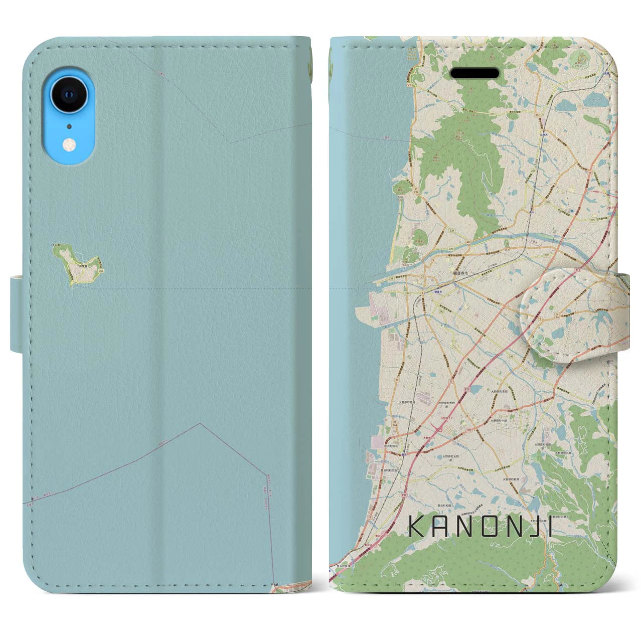 【観音寺(香川県)】地図柄iPhoneケース(手帳タイプ)ナチュラル・iPhone XR 用