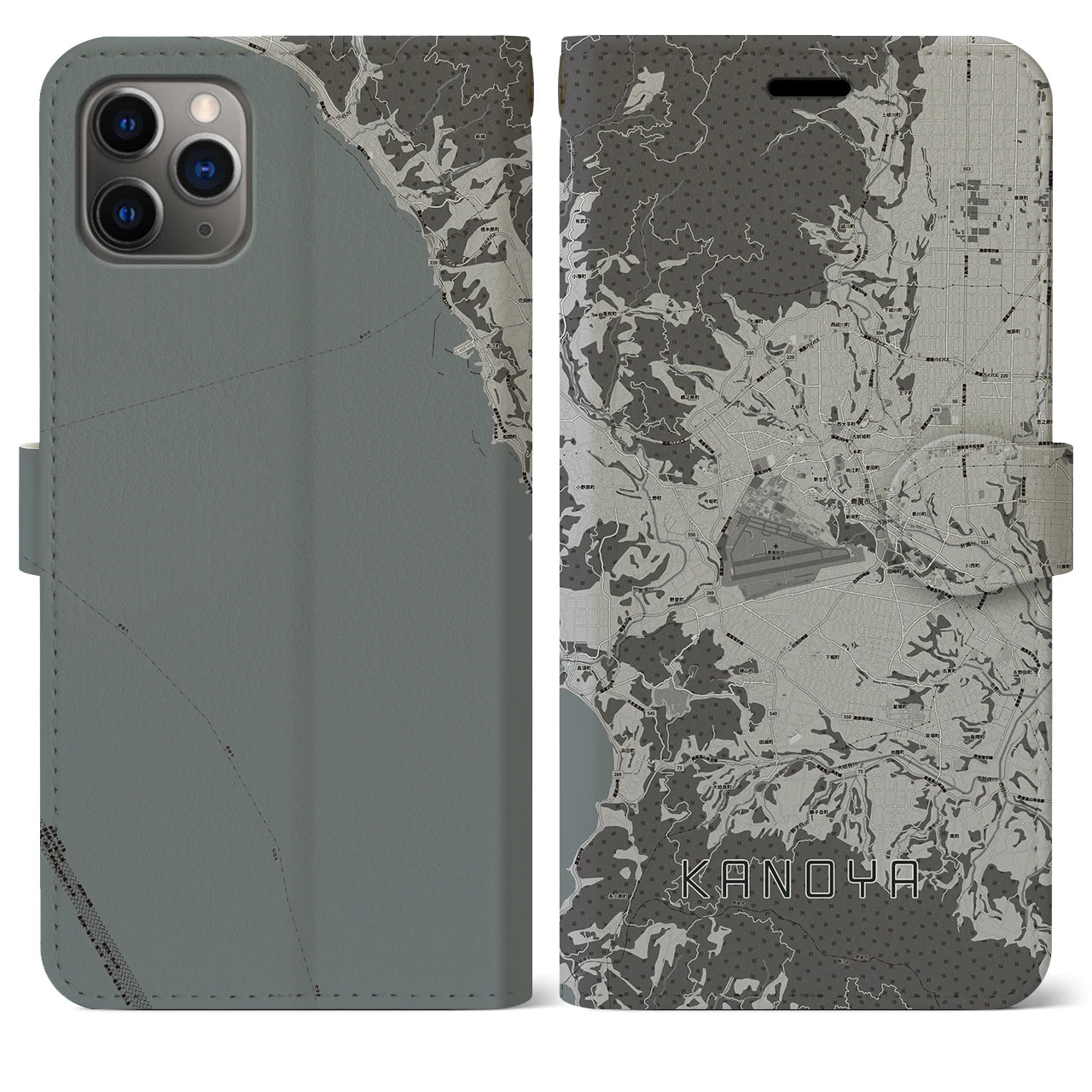【鹿屋(鹿児島県)】地図柄iPhoneケース(手帳タイプ)モノトーン・iPhone 11 Pro Max 用