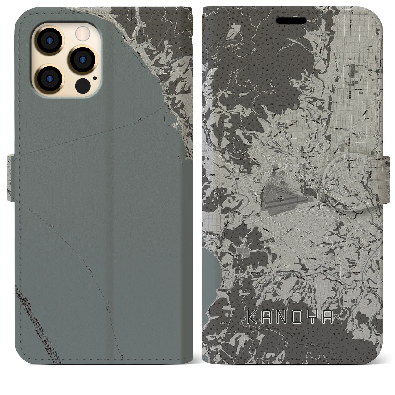 【鹿屋(鹿児島県)】地図柄iPhoneケース(手帳タイプ)モノトーン・iPhone 12 Pro Max 用