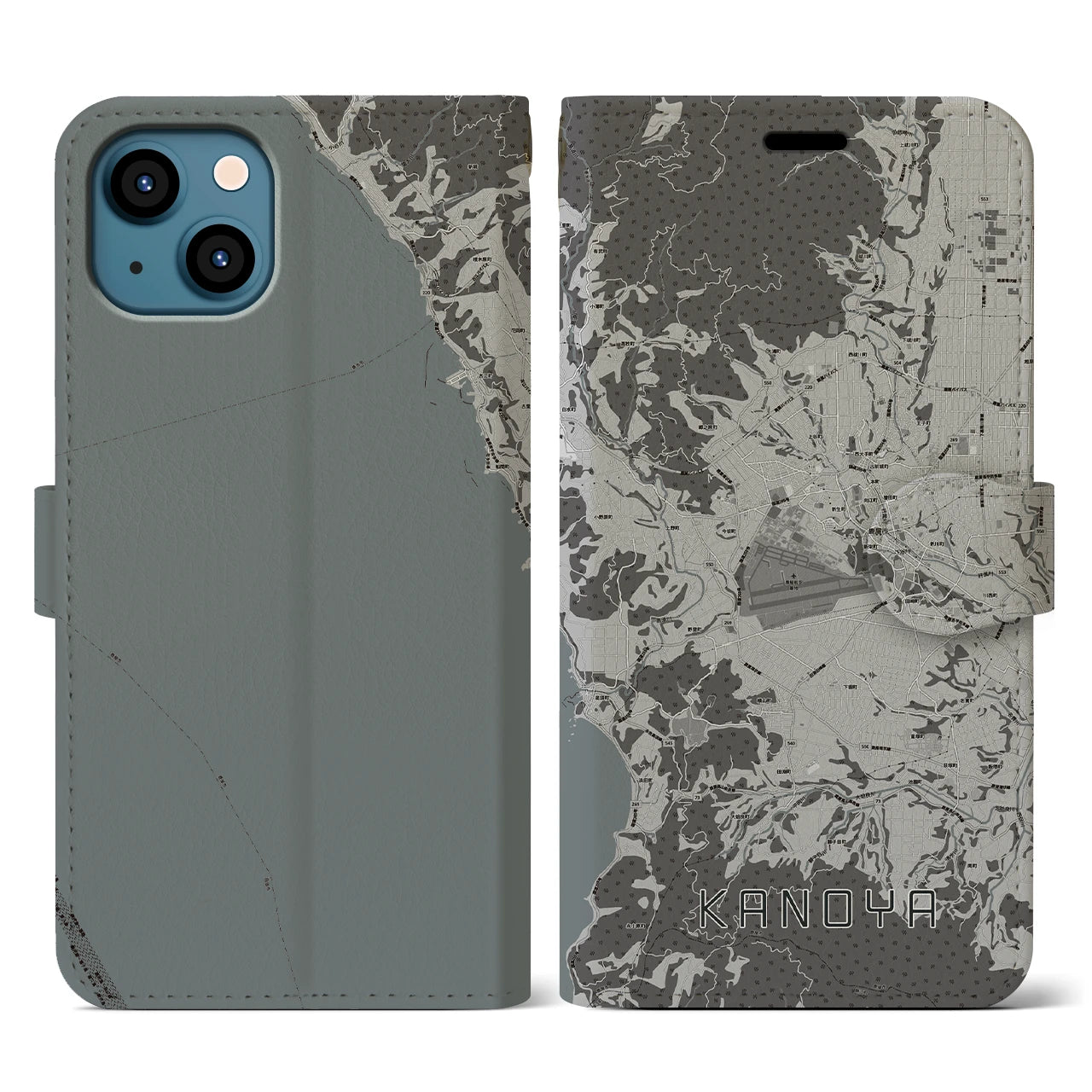 【鹿屋(鹿児島県)】地図柄iPhoneケース(手帳タイプ)モノトーン・iPhone 13 用