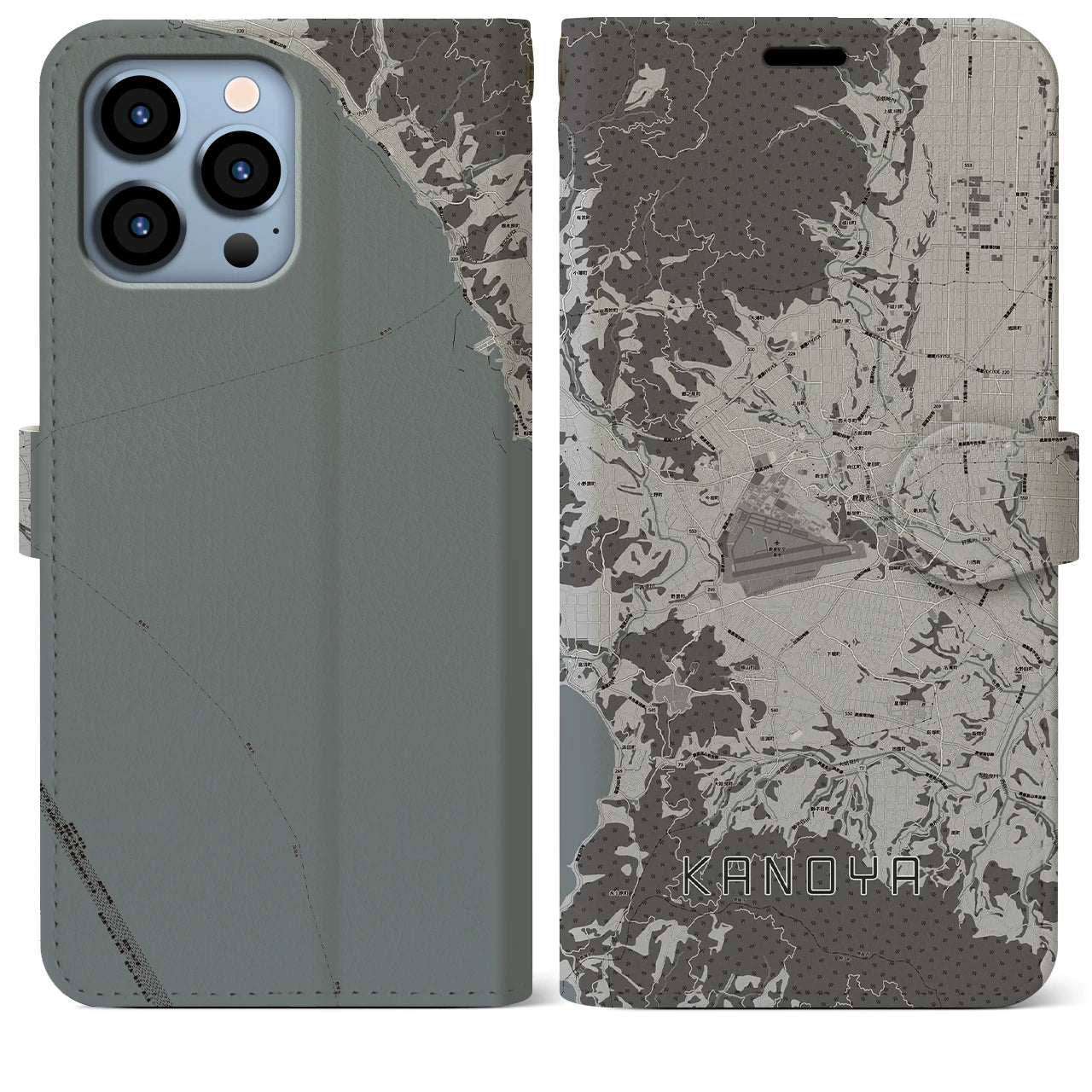 【鹿屋(鹿児島県)】地図柄iPhoneケース(手帳タイプ)モノトーン・iPhone 13 Pro Max 用