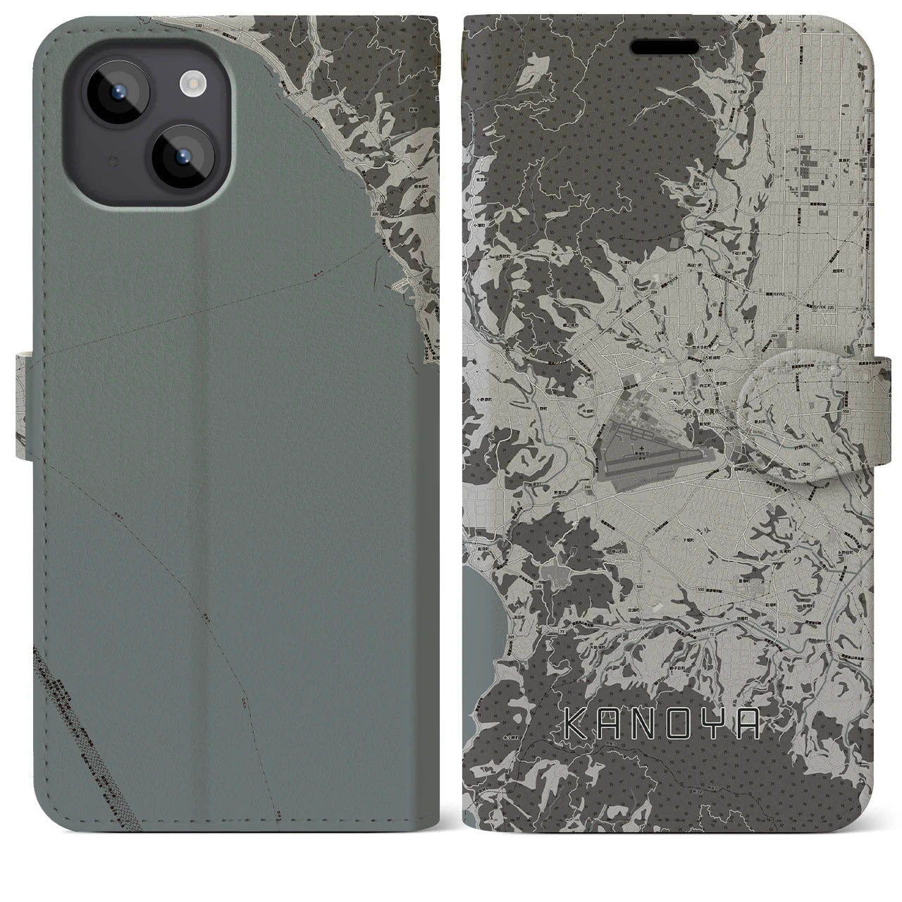 【鹿屋(鹿児島県)】地図柄iPhoneケース(手帳タイプ)モノトーン・iPhone 14 Plus 用