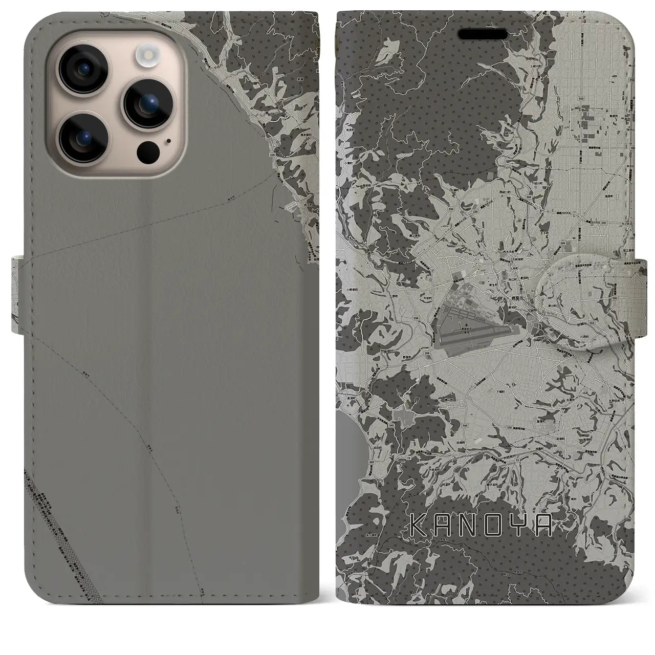 【鹿屋(鹿児島県)】地図柄iPhoneケース(手帳タイプ)モノトーン・iPhone 16 Plus 用