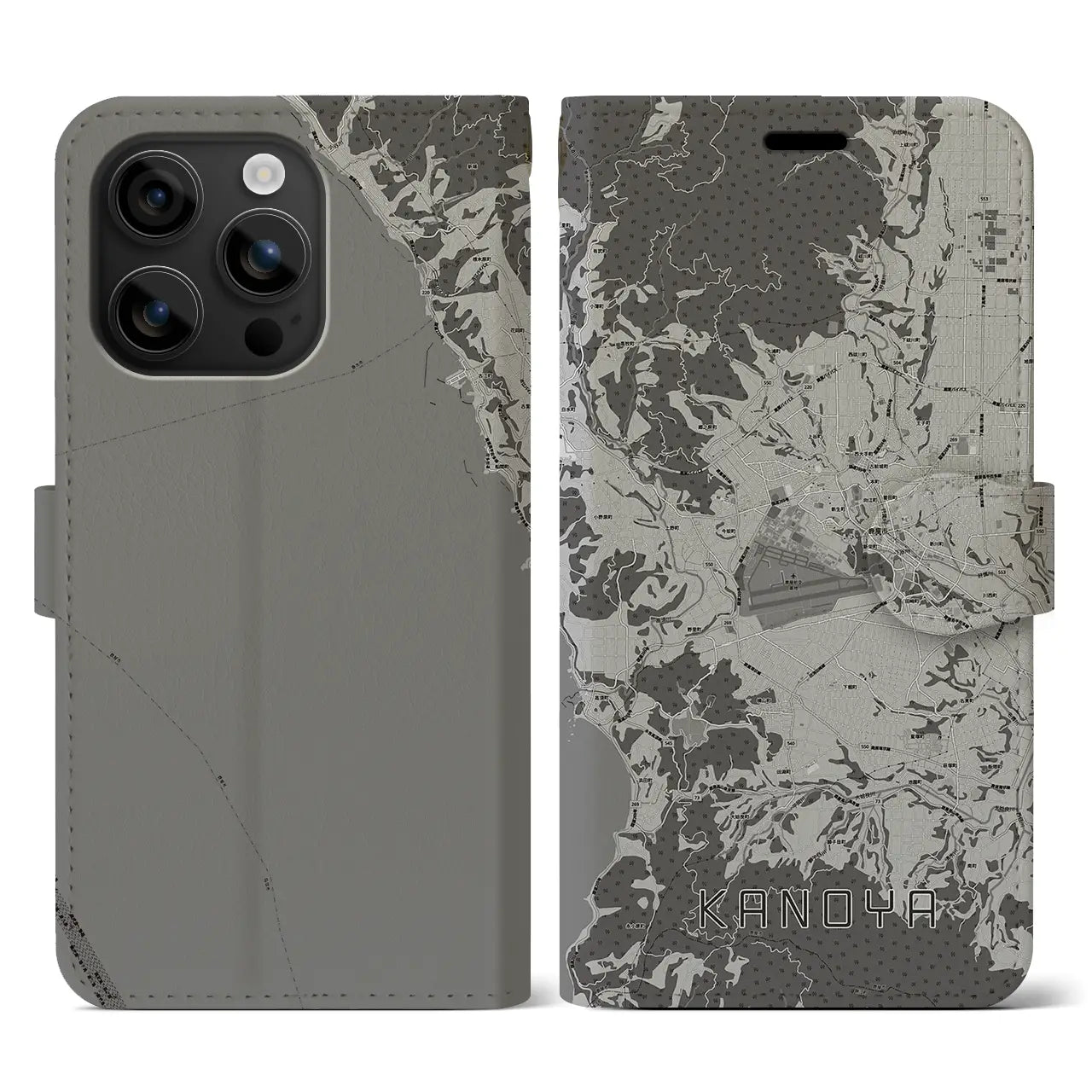 【鹿屋(鹿児島県)】地図柄iPhoneケース(手帳タイプ)モノトーン・iPhone 16 用