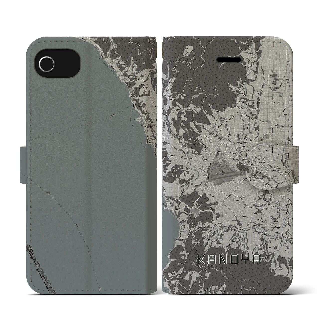 【鹿屋(鹿児島県)】地図柄iPhoneケース(手帳タイプ)モノトーン・iPhone SE(第3 / 第2世代) / 8 / 7 / 6s / 6 用