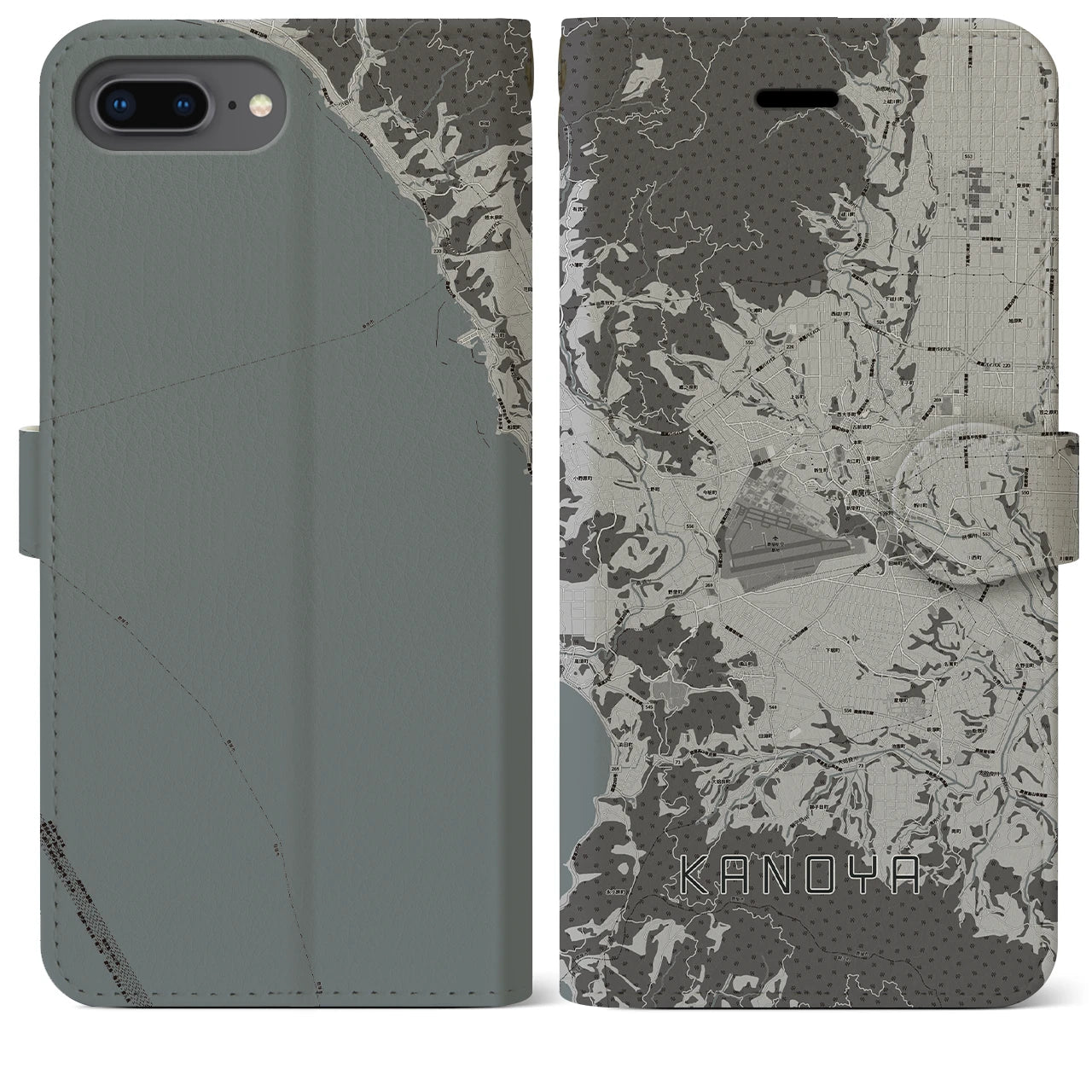 【鹿屋(鹿児島県)】地図柄iPhoneケース(手帳タイプ)モノトーン・iPhone 8Plus /7Plus / 6sPlus / 6Plus 用