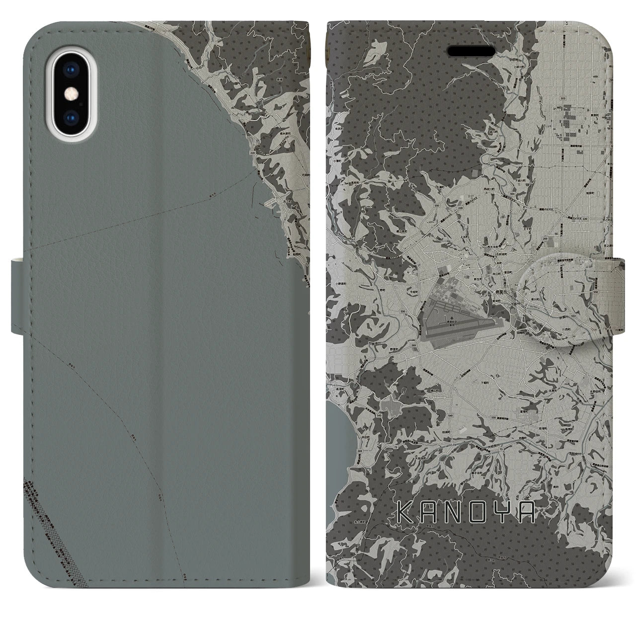 【鹿屋(鹿児島県)】地図柄iPhoneケース(手帳タイプ)モノトーン・iPhone XS Max 用