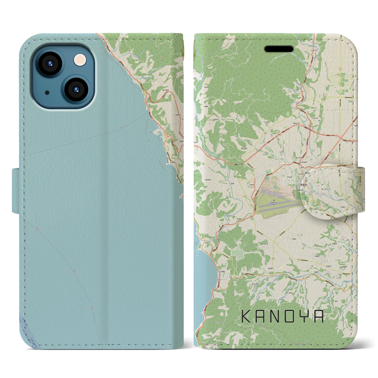 【鹿屋(鹿児島県)】地図柄iPhoneケース(手帳タイプ)ナチュラル・iPhone 13 用