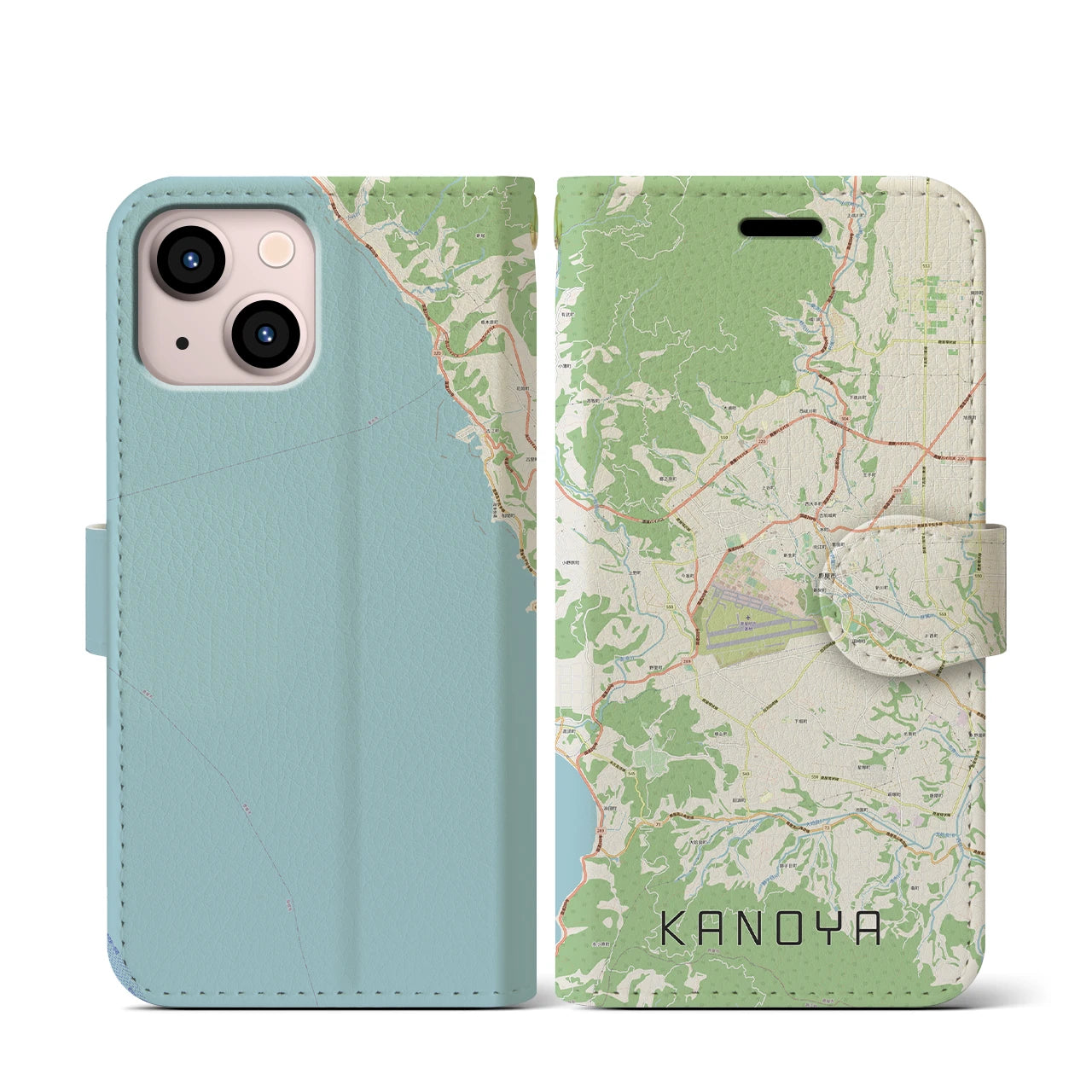 【鹿屋(鹿児島県)】地図柄iPhoneケース(手帳タイプ)ナチュラル・iPhone 13 mini 用