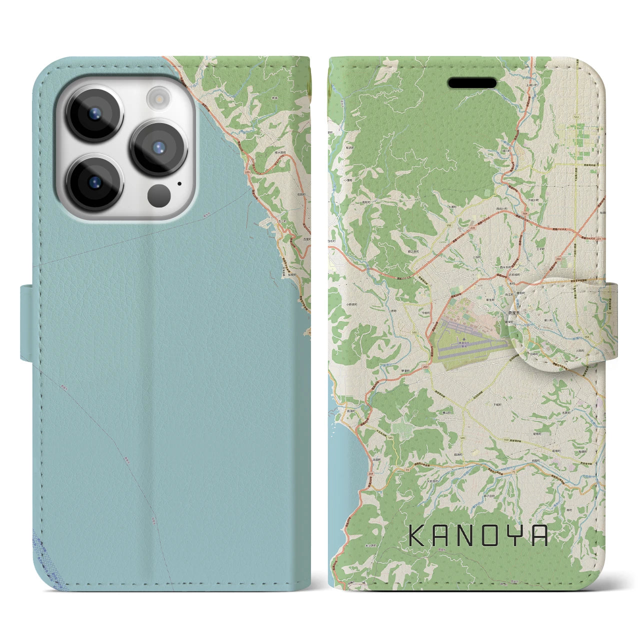 【鹿屋(鹿児島県)】地図柄iPhoneケース(手帳タイプ)ナチュラル・iPhone 14 Pro 用