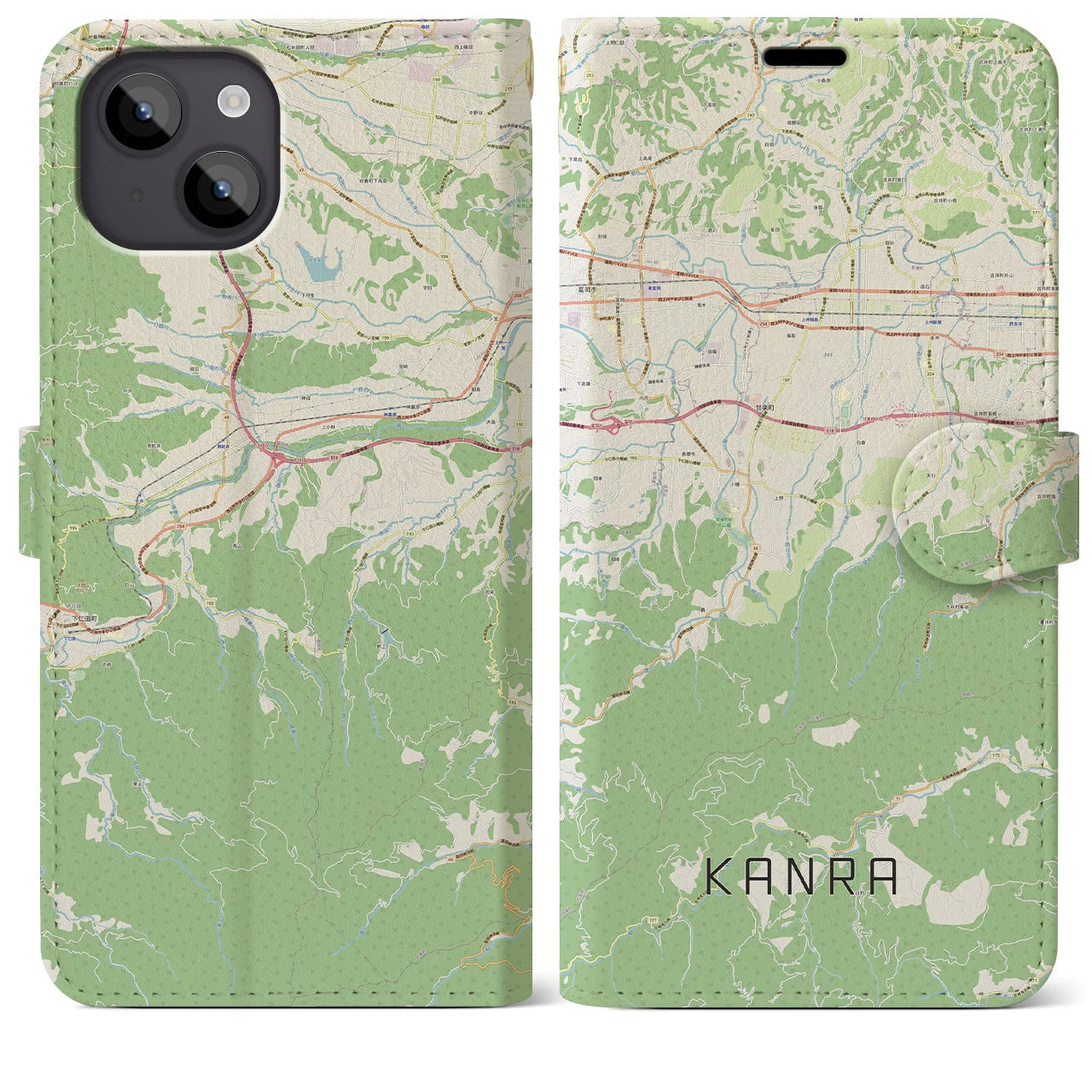 【甘楽(群馬県)】地図柄iPhoneケース(手帳タイプ)ナチュラル・iPhone 14 Plus 用
