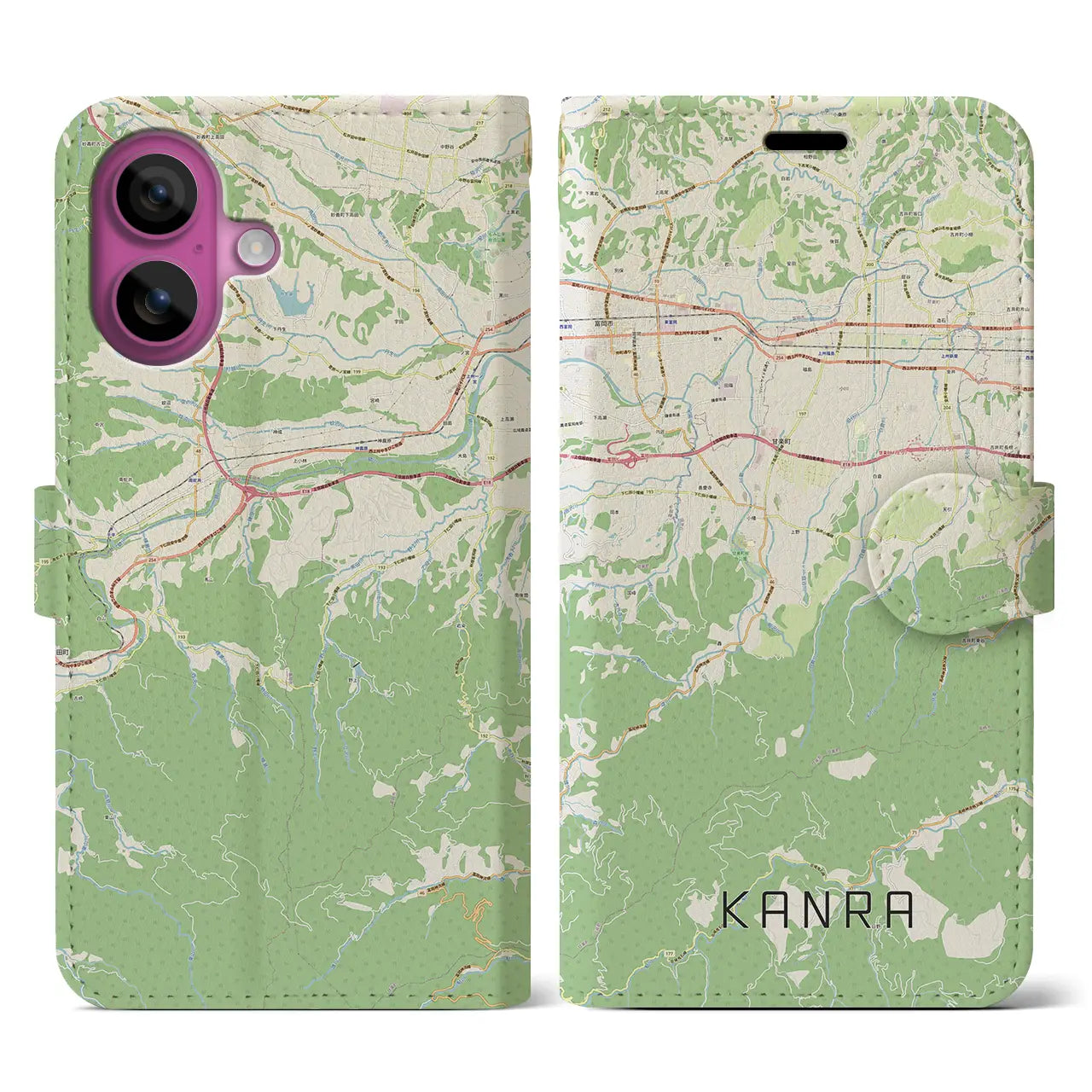 【甘楽(群馬県)】地図柄iPhoneケース(手帳タイプ)ナチュラル・iPhone 16 Pro 用
