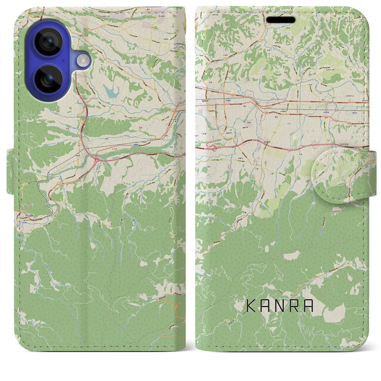 【甘楽(群馬県)】地図柄iPhoneケース(手帳タイプ)ナチュラル・iPhone 16 Pro Max 用