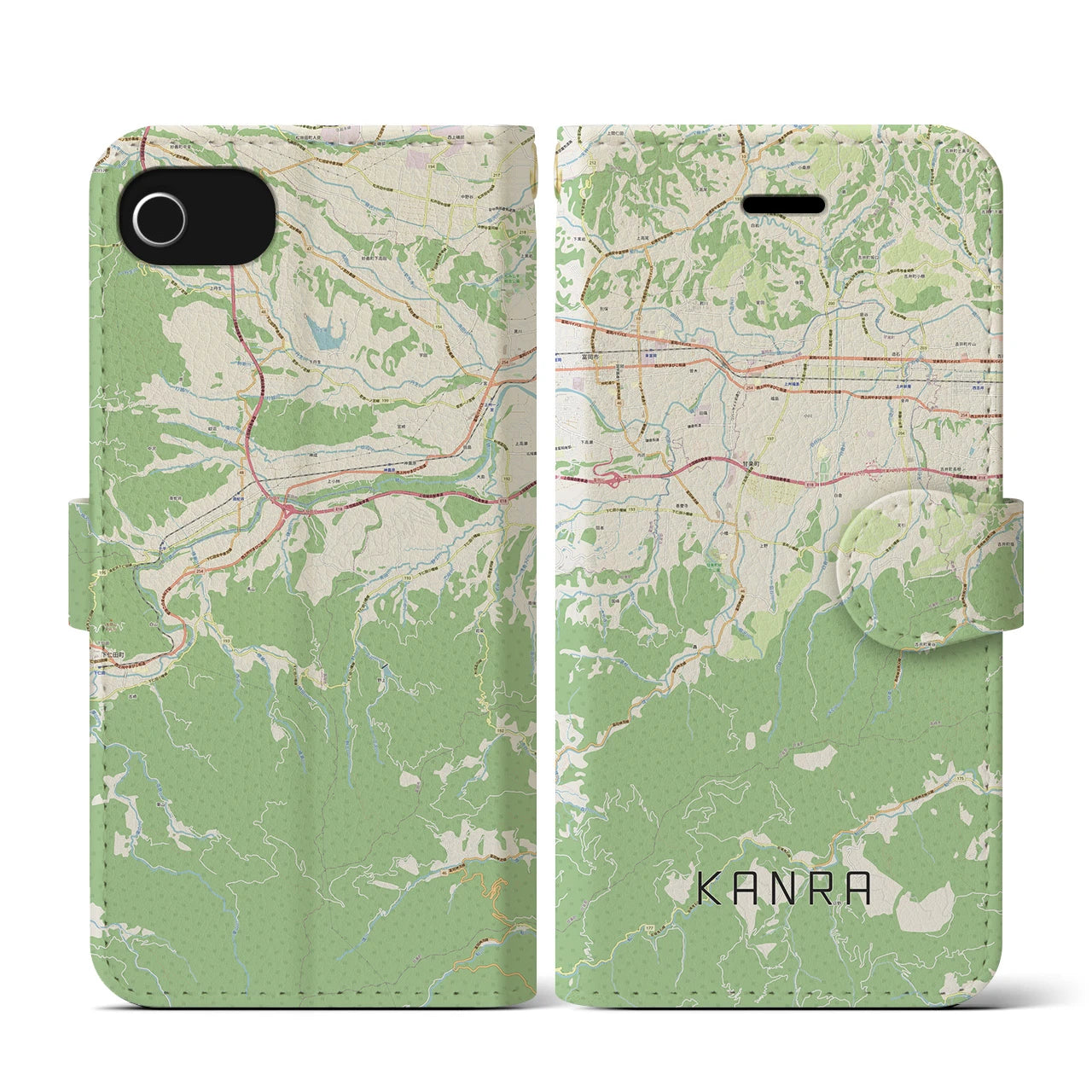【甘楽(群馬県)】地図柄iPhoneケース(手帳タイプ)ナチュラル・iPhone SE(第3 / 第2世代) / 8 / 7 / 6s / 6 用