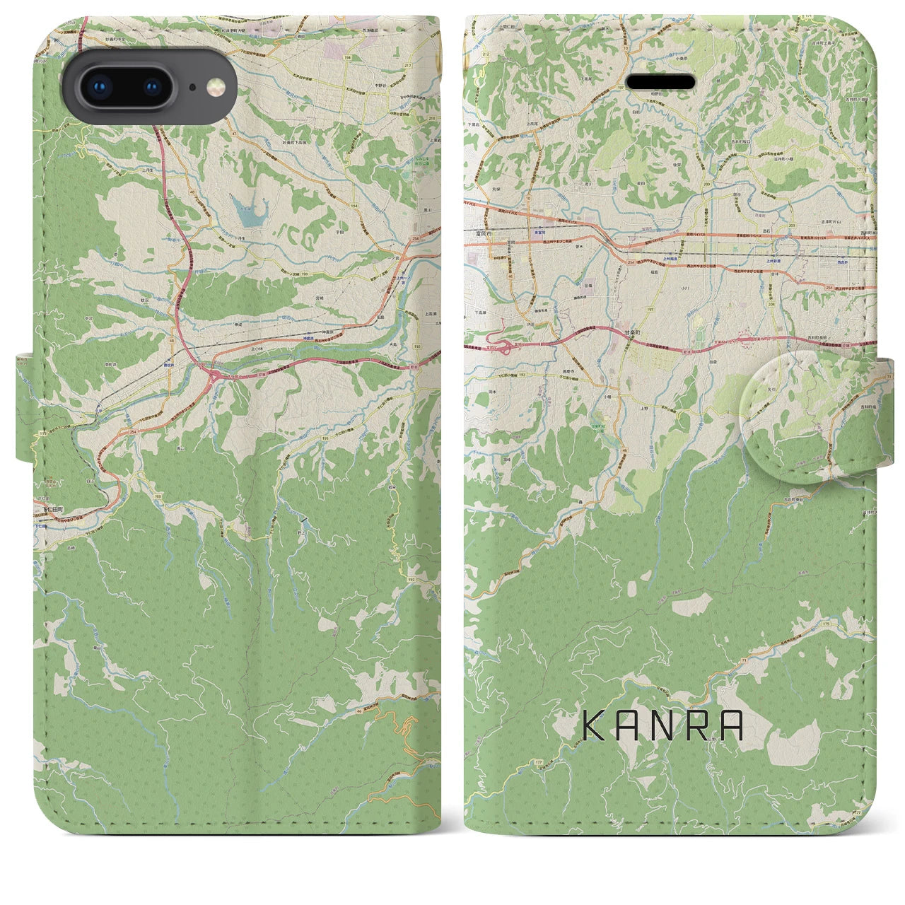 【甘楽(群馬県)】地図柄iPhoneケース(手帳タイプ)ナチュラル・iPhone 8Plus /7Plus / 6sPlus / 6Plus 用