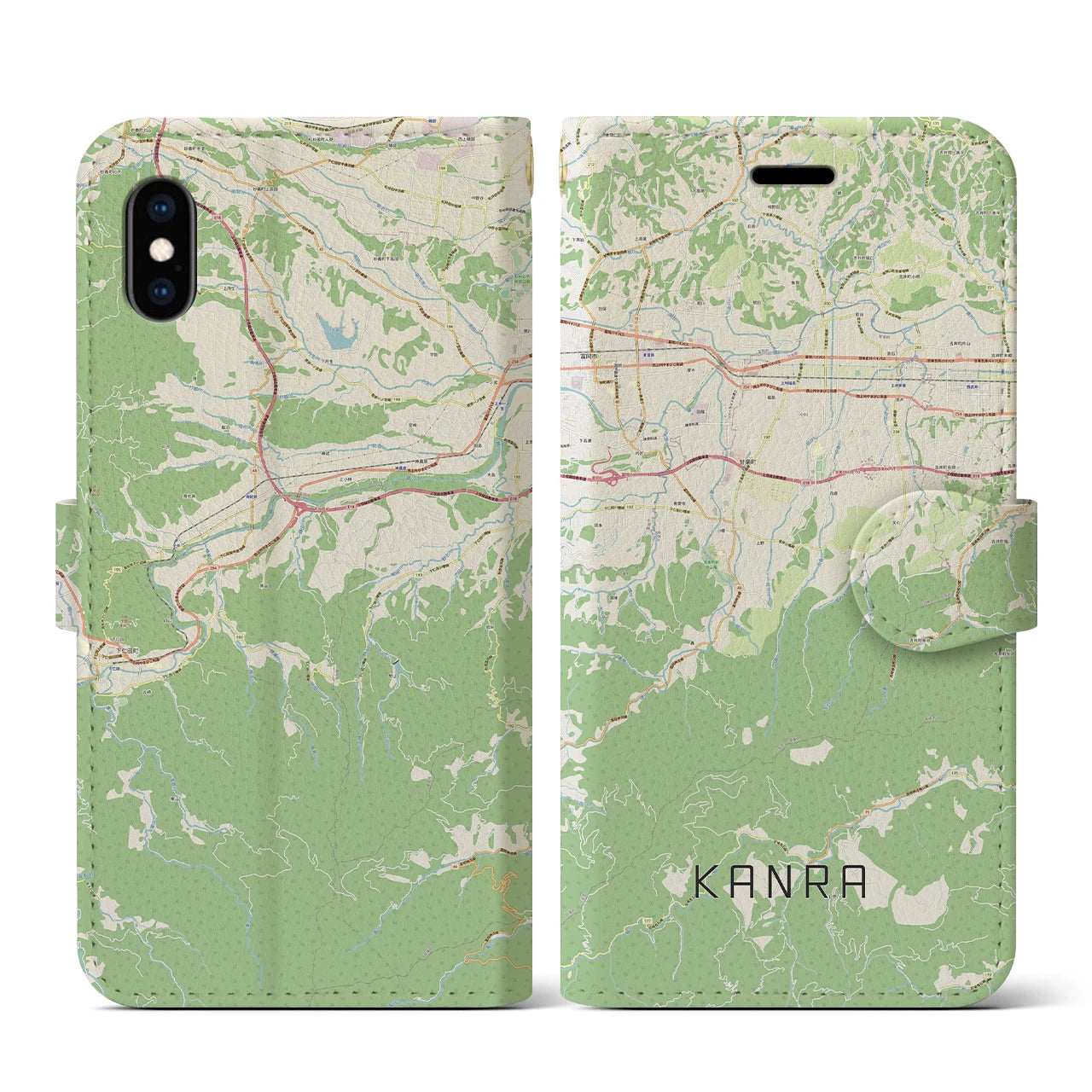 【甘楽(群馬県)】地図柄iPhoneケース(手帳タイプ)ナチュラル・iPhone XS / X 用