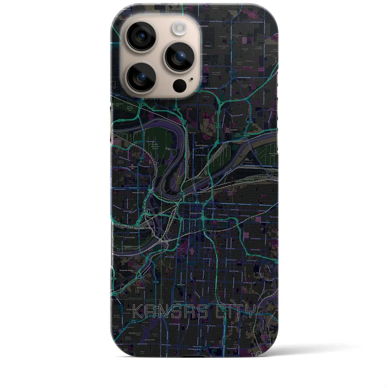 【カンザスシティ(アメリカ)】地図柄iPhoneケース(バックカバータイプ)