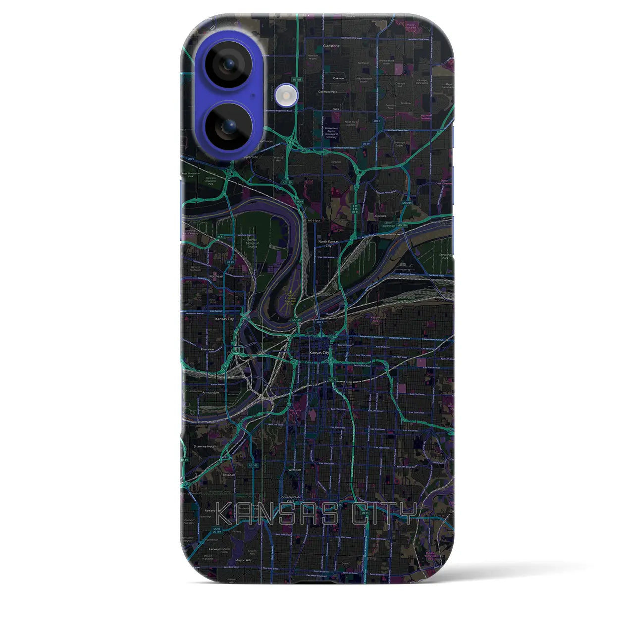 【カンザスシティ(アメリカ)】地図柄iPhoneケース(バックカバータイプ)