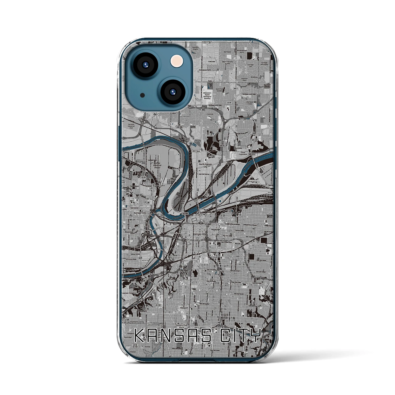【カンザスシティ(アメリカ)】地図柄iPhoneケース(クリアタイプ)