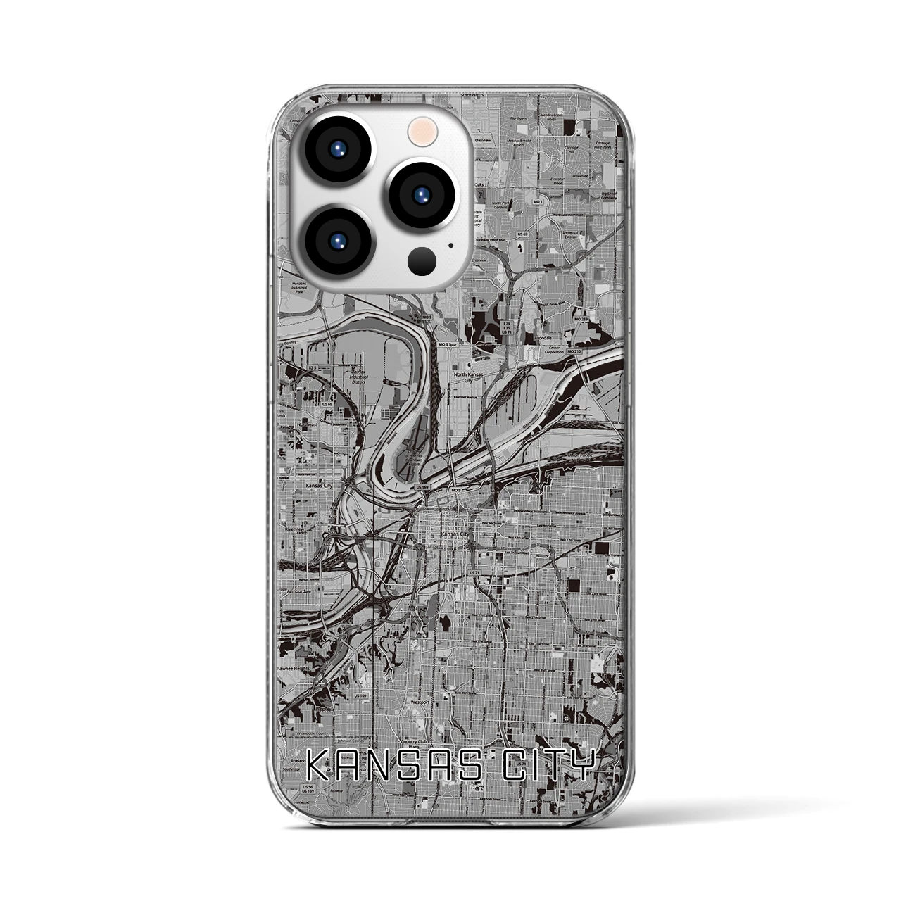 【カンザスシティ(アメリカ)】地図柄iPhoneケース(クリアタイプ)