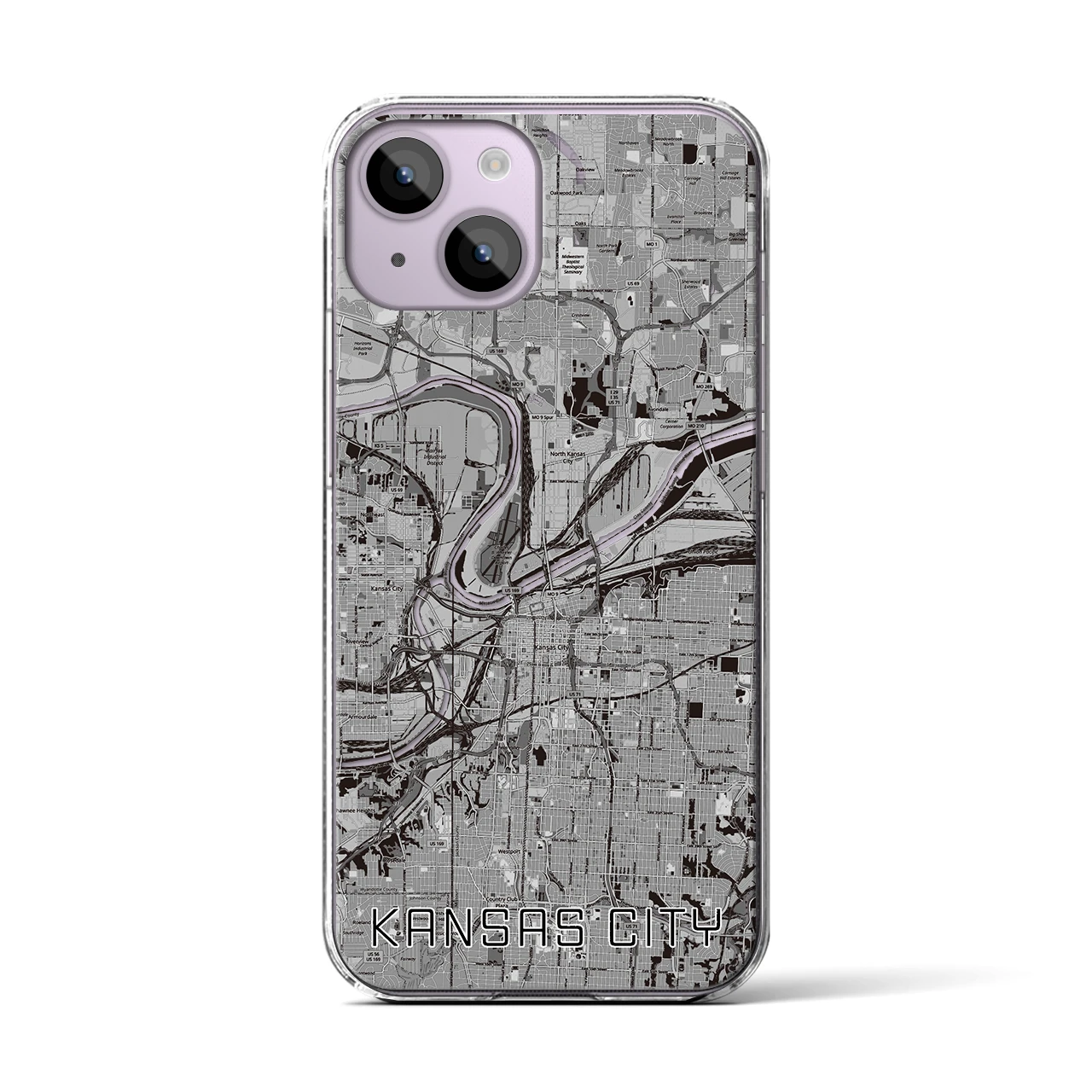 【カンザスシティ(アメリカ)】地図柄iPhoneケース(クリアタイプ)