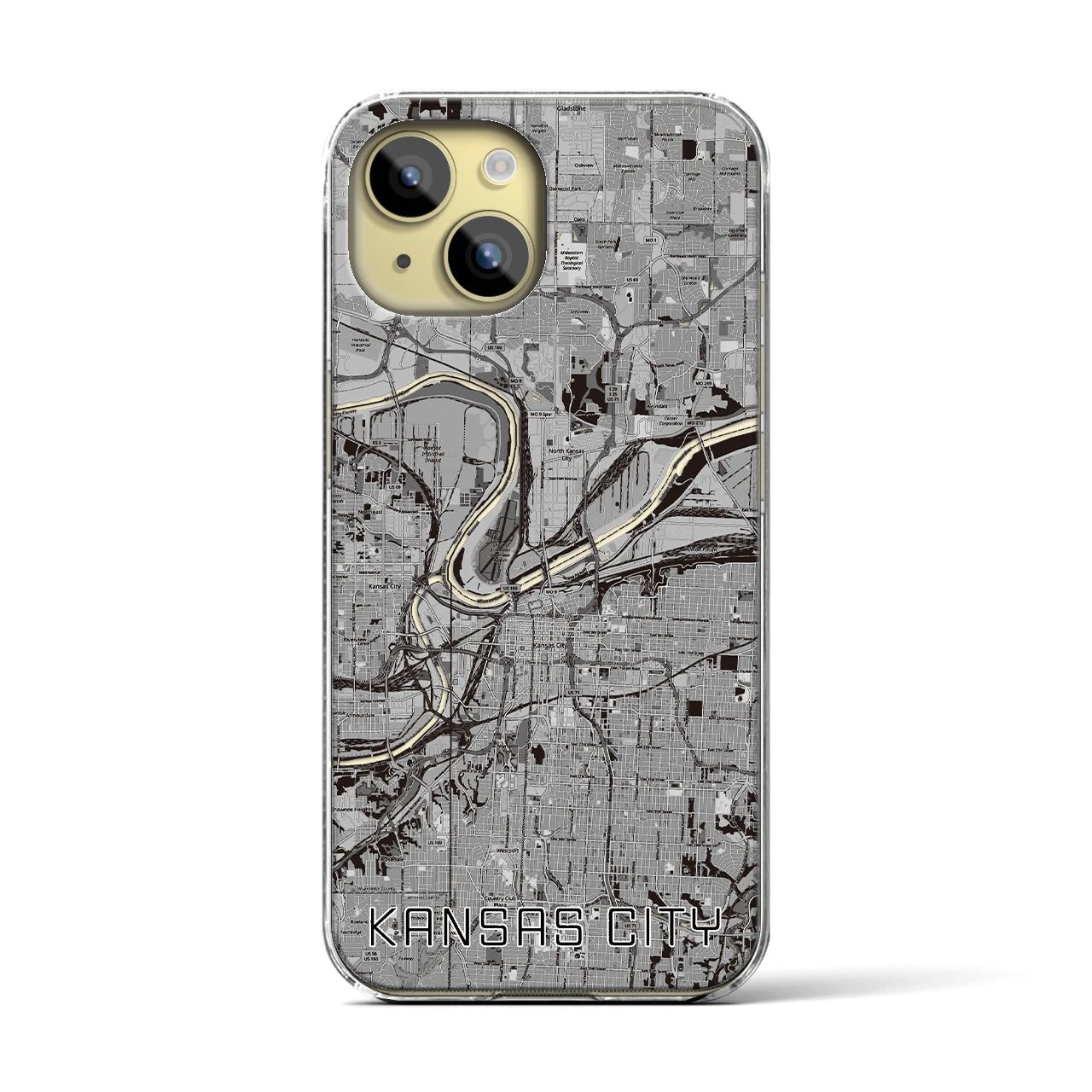 【カンザスシティ(アメリカ)】地図柄iPhoneケース(クリアタイプ)