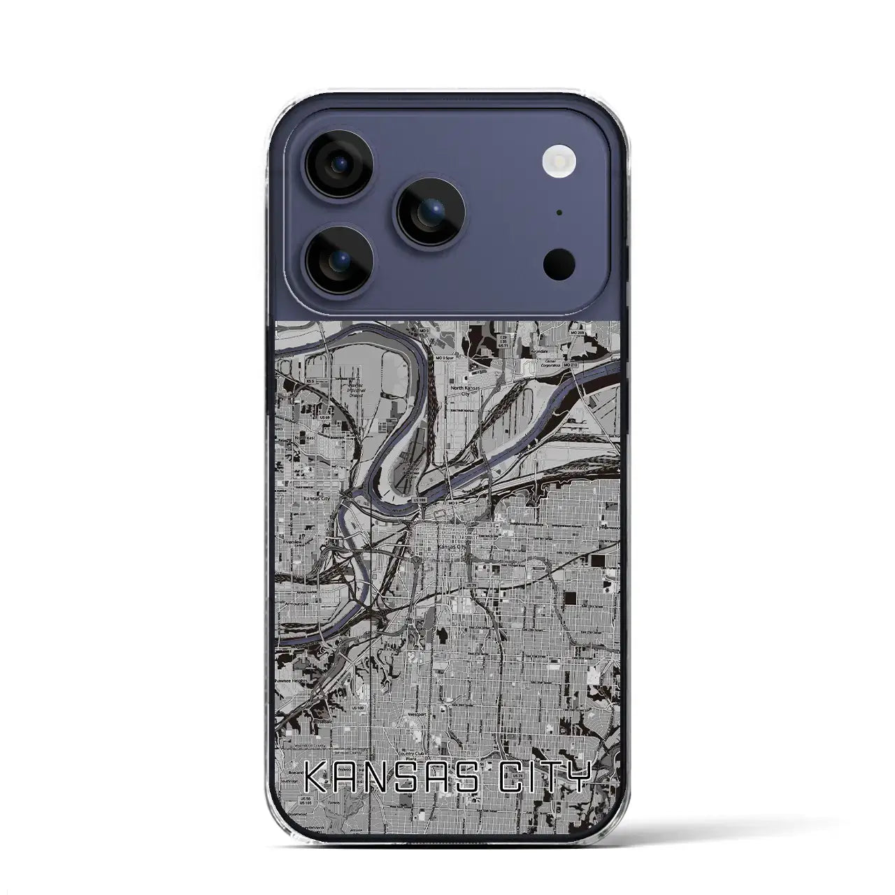 【カンザスシティ(アメリカ)】地図柄iPhoneケース(クリアタイプ)モノトーン・iPhone 17 Pro Max 用