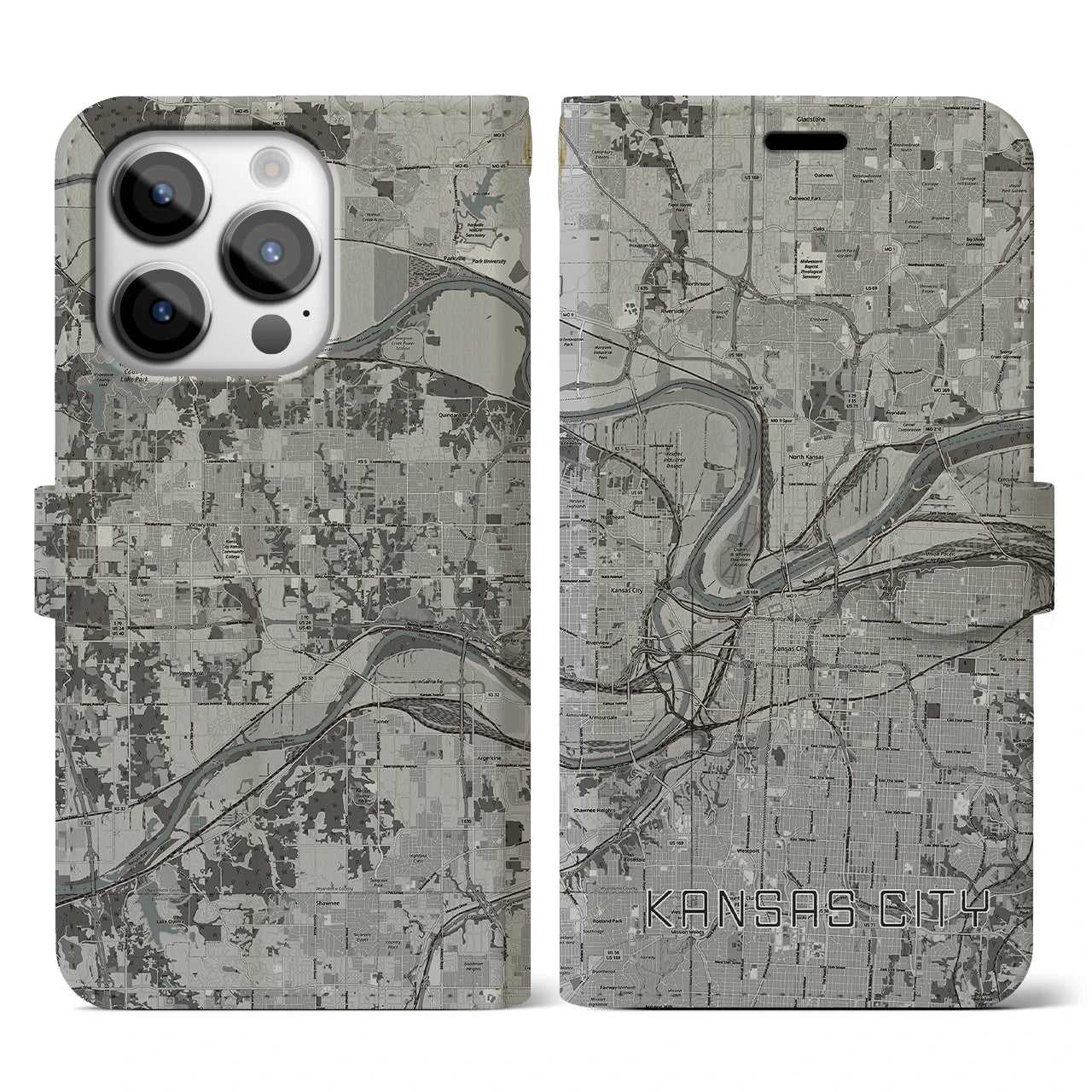 【カンザスシティ(アメリカ)】地図柄iPhoneケース(手帳タイプ)