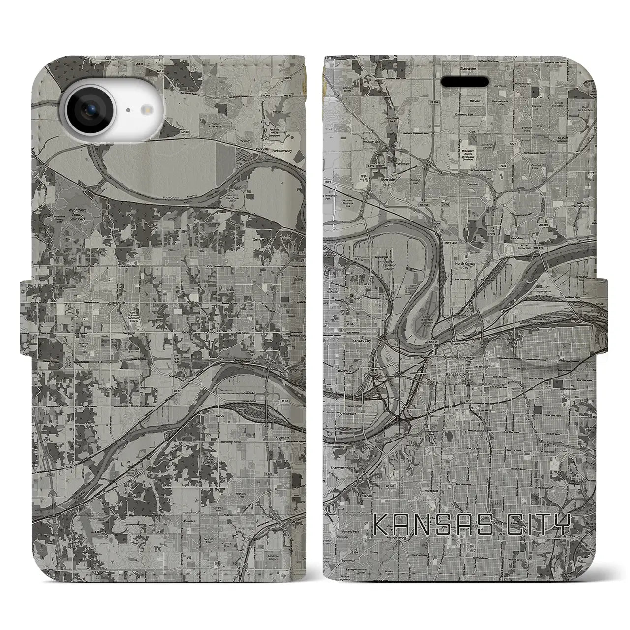 【カンザスシティ(アメリカ)】地図柄iPhoneケース(手帳タイプ)