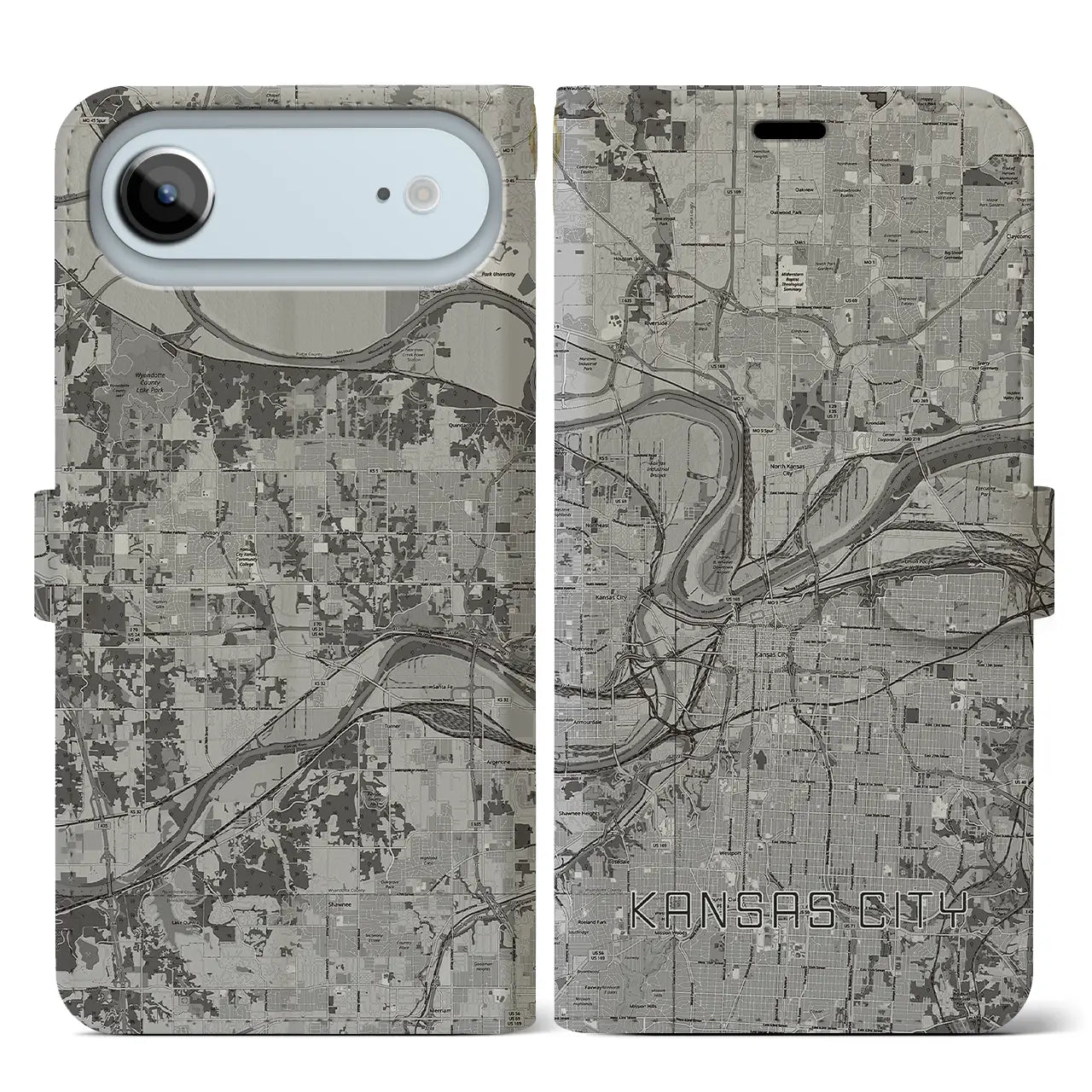 【カンザスシティ(アメリカ)】地図柄iPhoneケース(手帳タイプ)