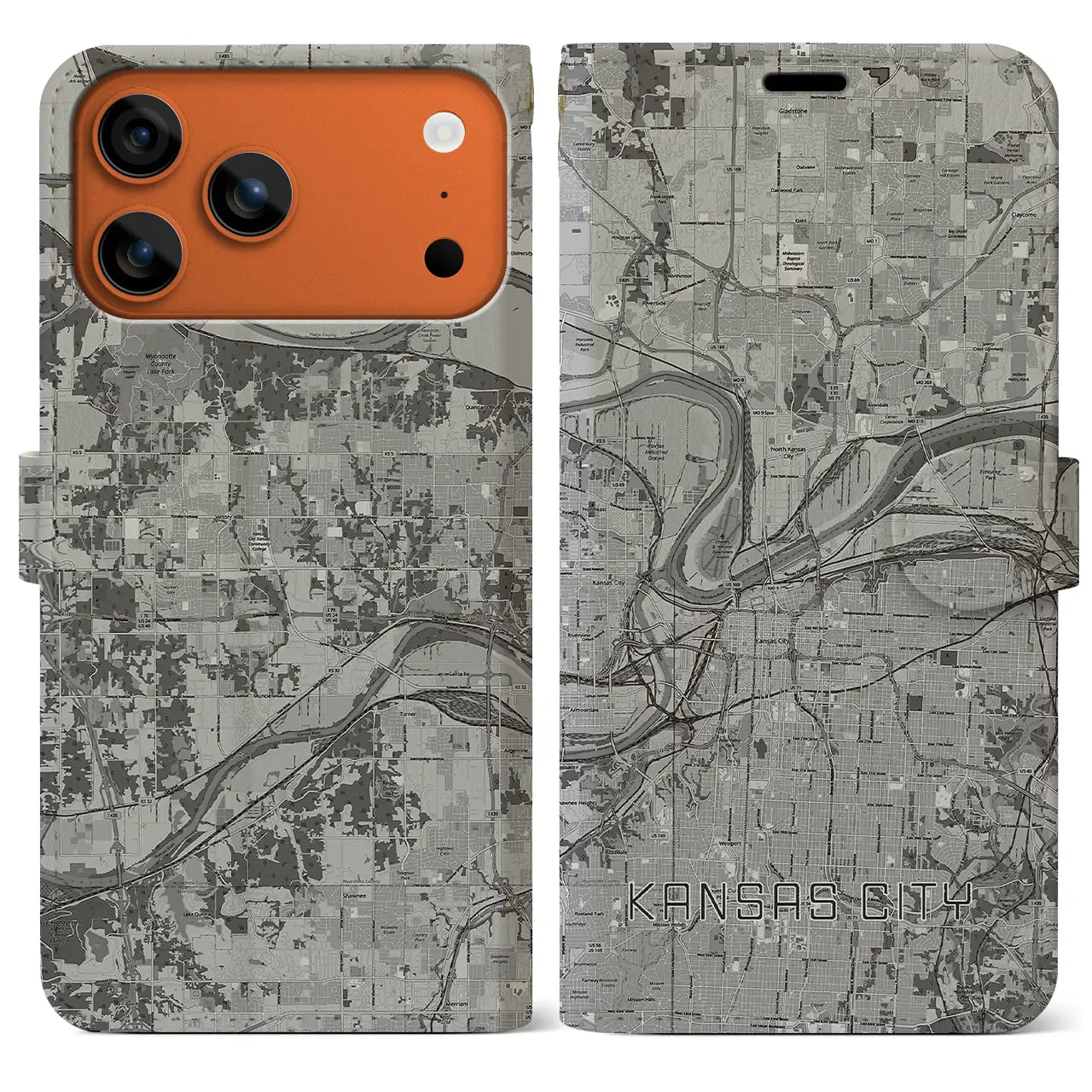 【カンザスシティ(アメリカ)】地図柄iPhoneケース(手帳タイプ)