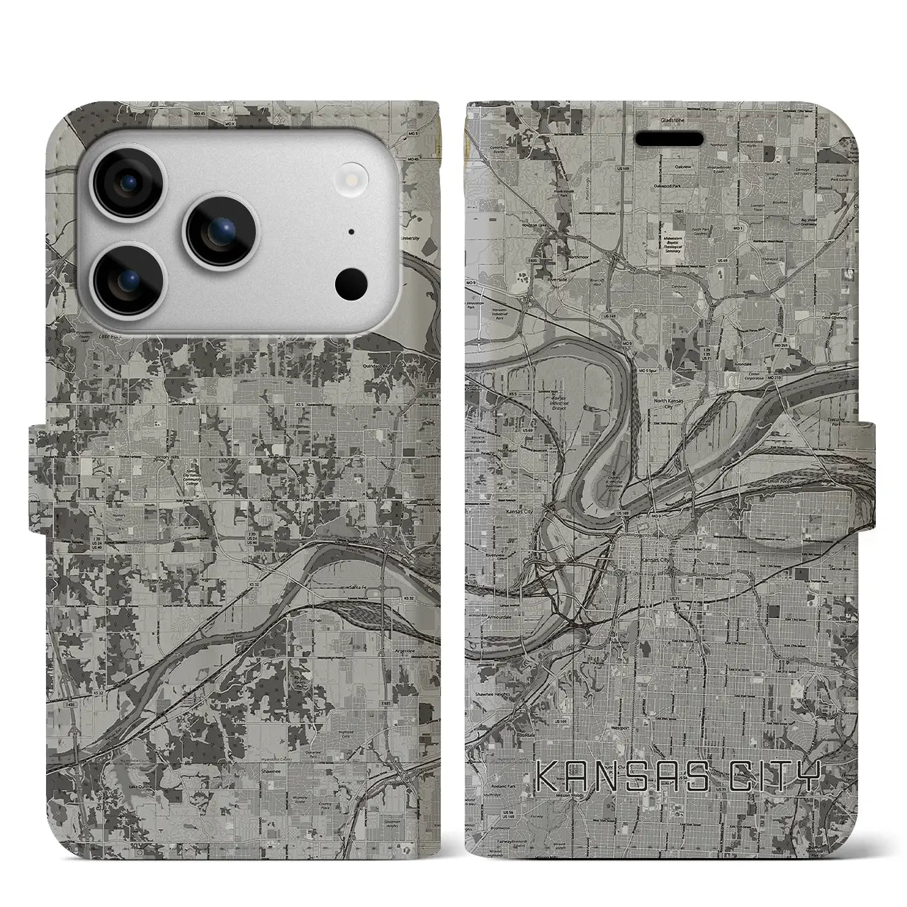 【カンザスシティ(アメリカ)】地図柄iPhoneケース(手帳タイプ)