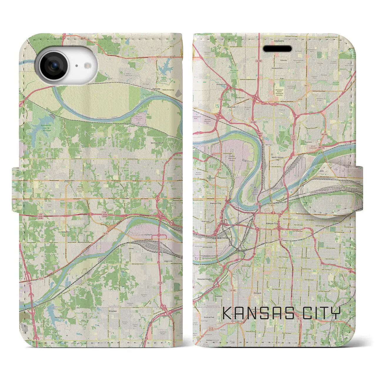 【カンザスシティ(アメリカ)】地図柄iPhoneケース(手帳タイプ)