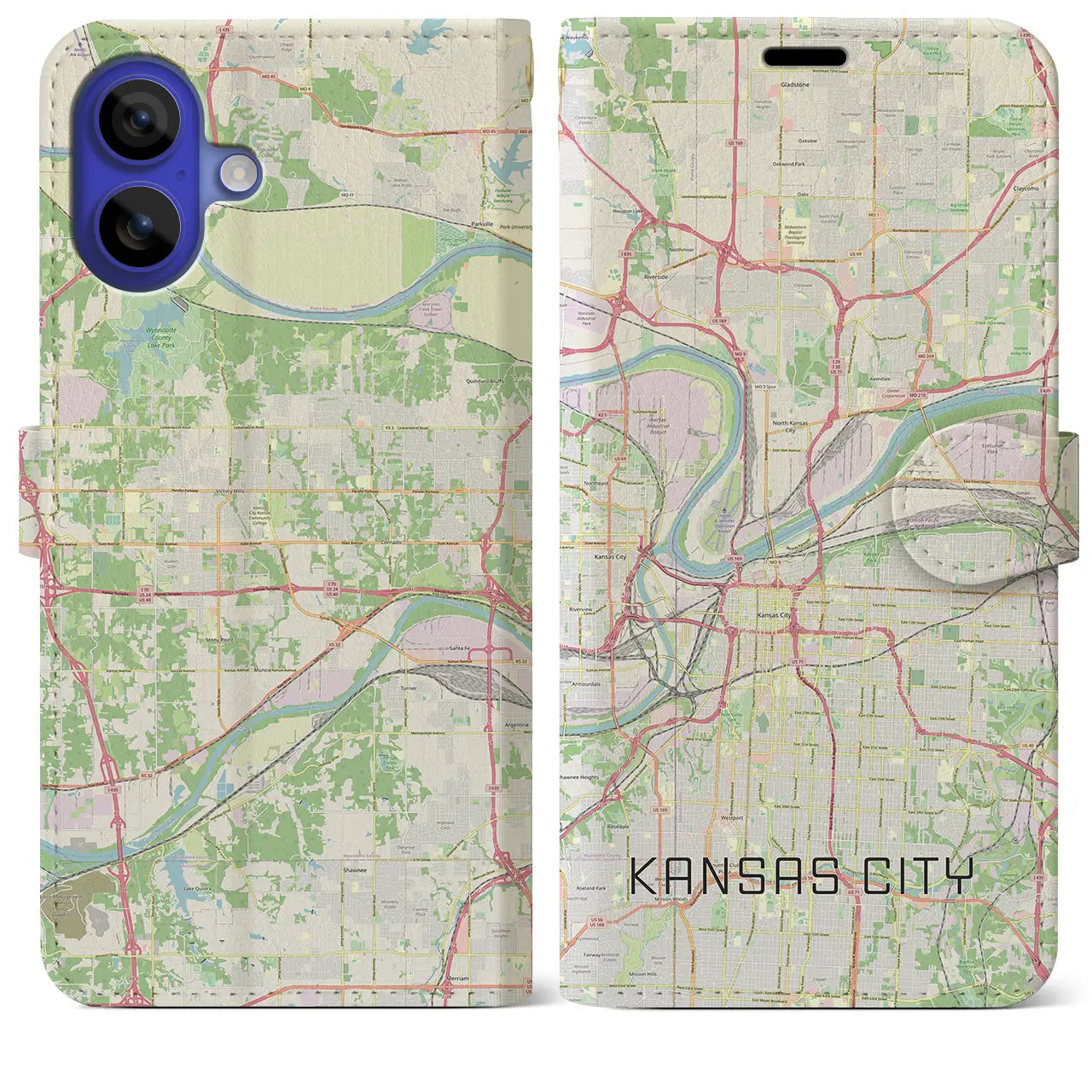 【カンザスシティ(アメリカ)】地図柄iPhoneケース(手帳タイプ)ナチュラル・iPhone 16 Pro Max 用