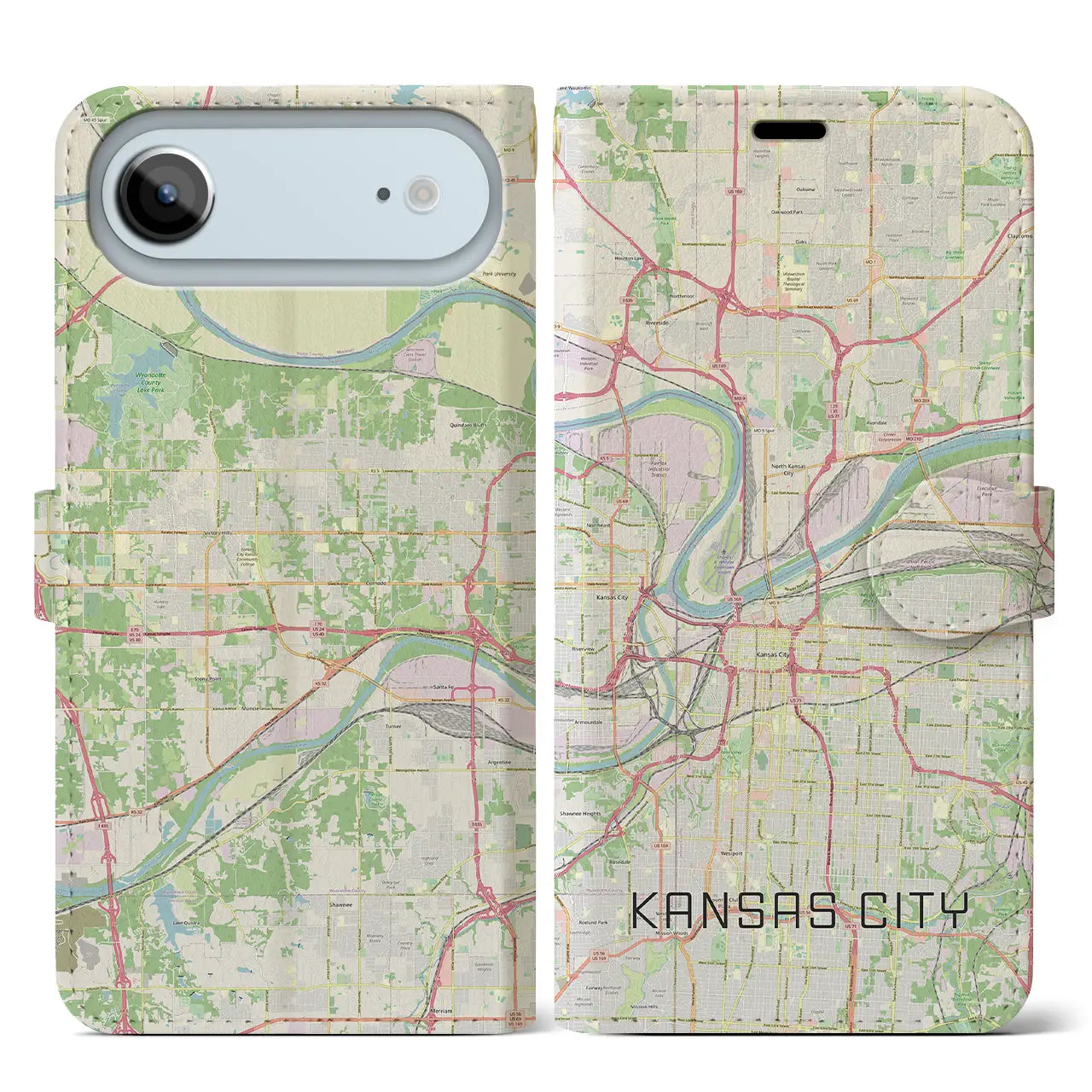 【カンザスシティ(アメリカ)】地図柄iPhoneケース(手帳タイプ)ナチュラル・iPhone 17 Pro Max 用