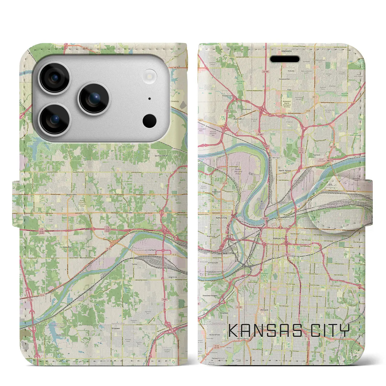 【カンザスシティ(アメリカ)】地図柄iPhoneケース(手帳タイプ)