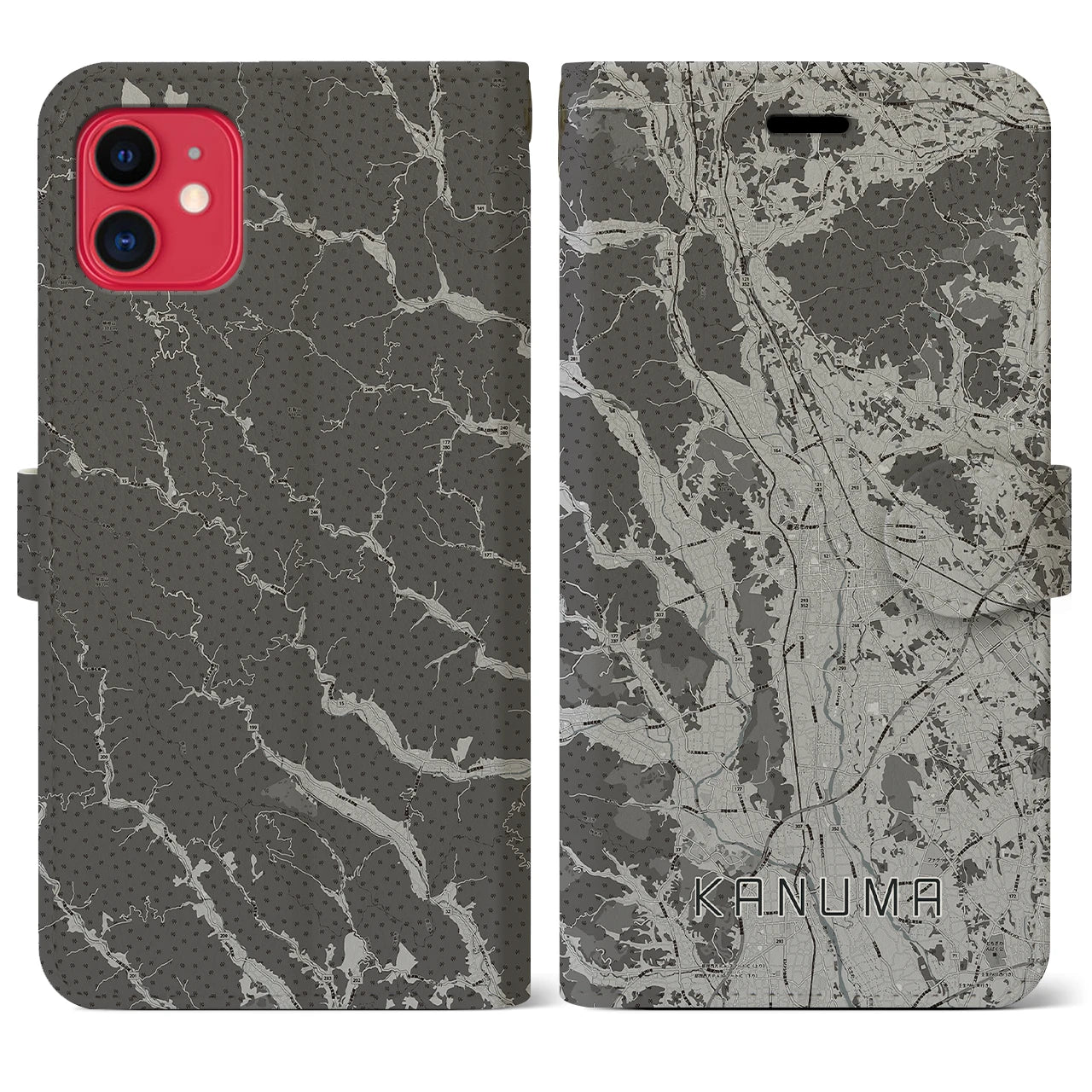 【鹿沼(栃木県)】地図柄iPhoneケース(手帳タイプ)モノトーン・iPhone 11 用